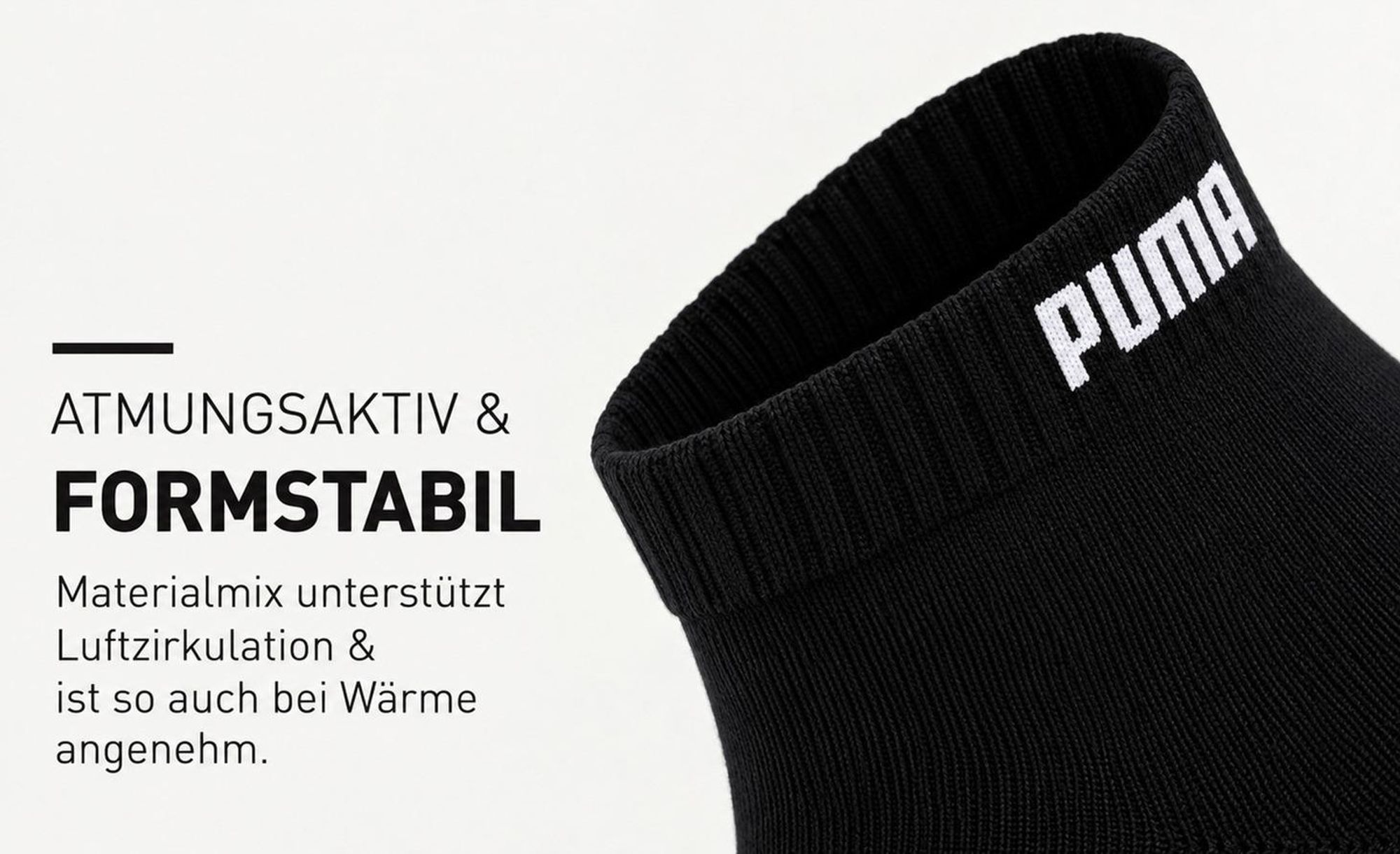 Schwarze PUMA Quarter Socke, atmungsaktiv und formstabil