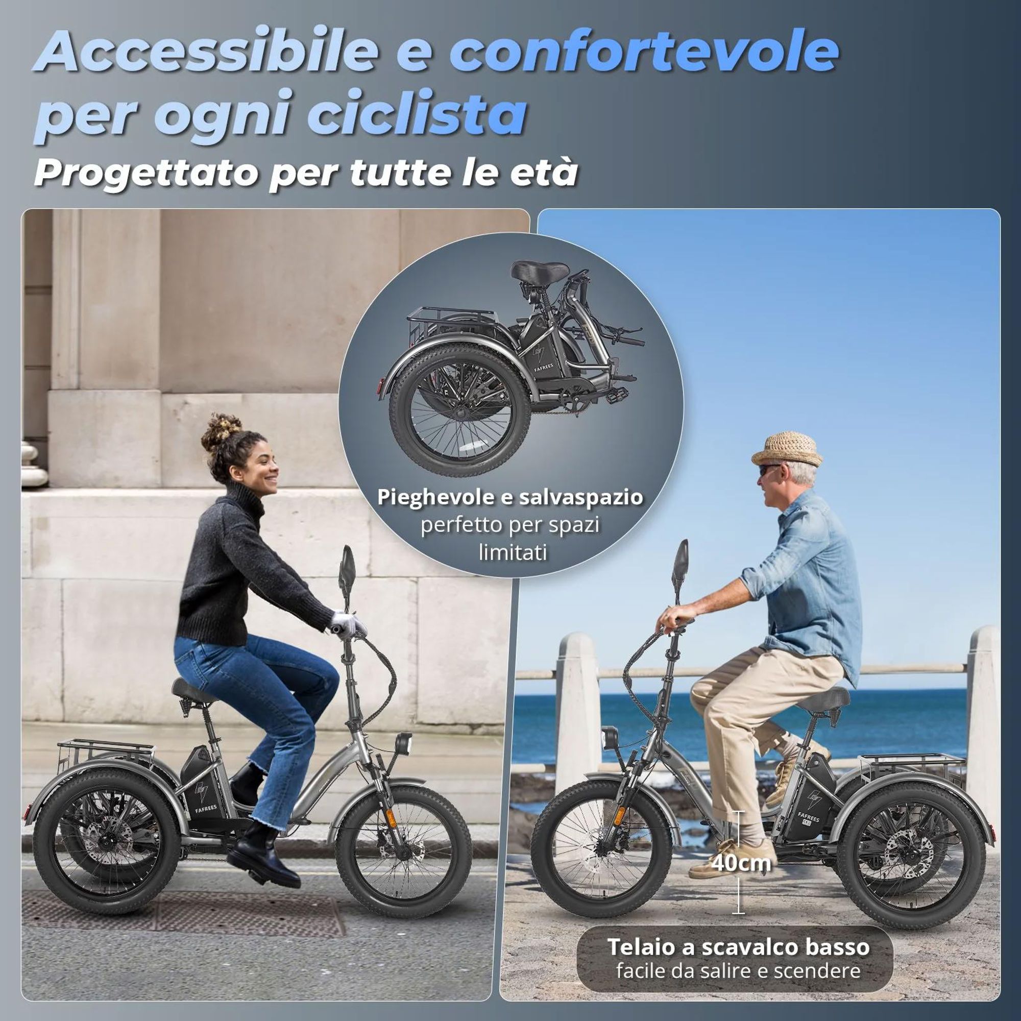 FAFREES F20 Mate Triciclo Elettrico - Batteria 48V21AH Freni a Disco Idraulici 20 Pollici Pneumatici - Grigio blu