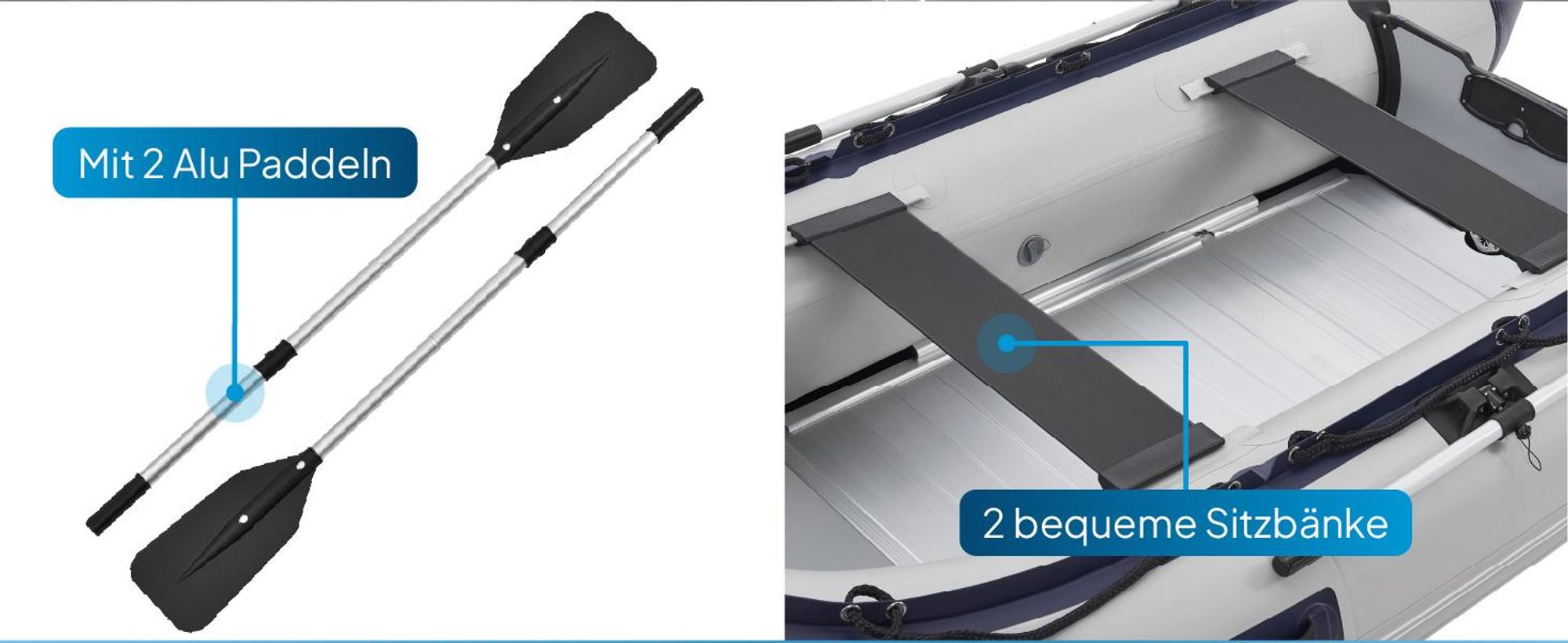 ArtSport Schlauchboot 3,20 m für 4 Personen mit 2 Sitzbänke & Aluboden – Paddelboot mit Paddel, Pumpe, Tasche & Reparaturset – Angelboot aufblasbar