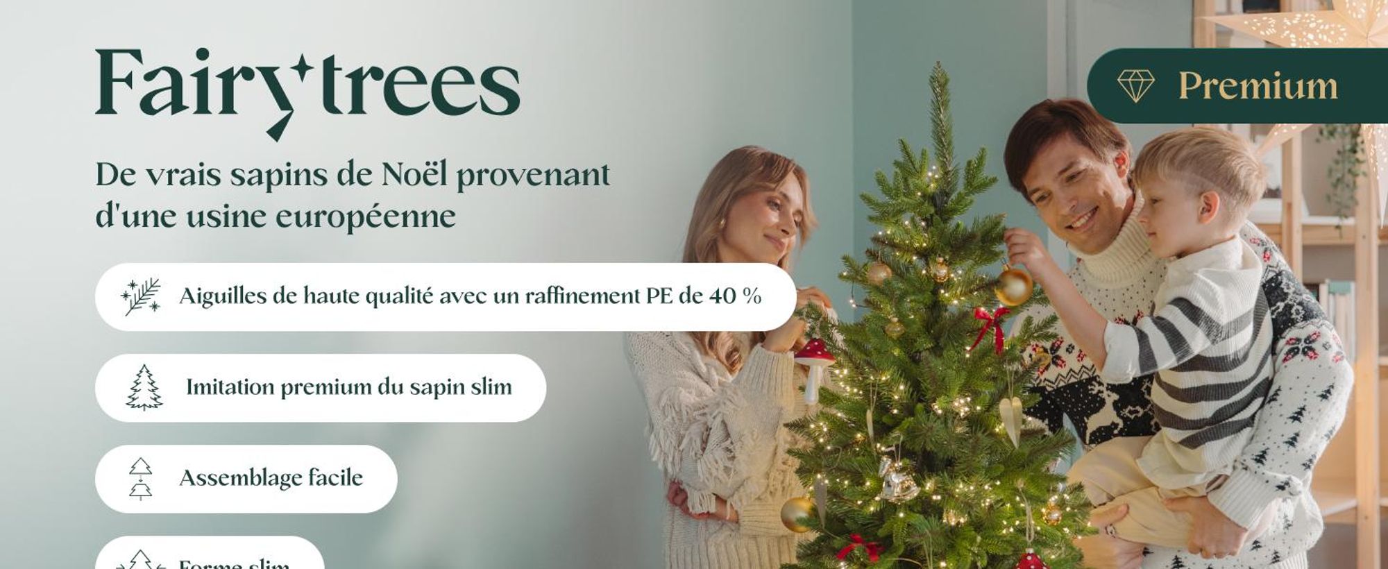 FAIRYTREES : Sapin de Noël, variété Nordmann Premium, 180 cm, éléments naturels moulés par injection, fabriqué dans l'UE, sapin de Noël avec support en bois de frêne fabriqué à la main
