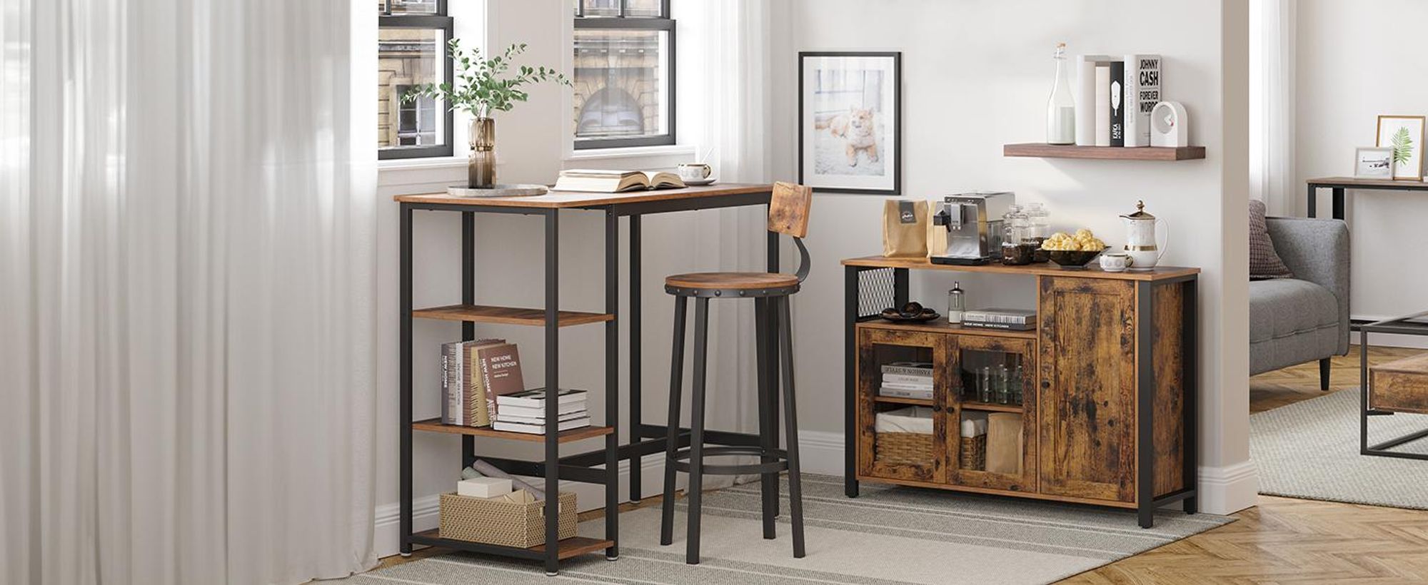 VASAGLE Sideboard Küchenschrank, Kommode, 110 x 33 x 75 cm, mit 3 Türen