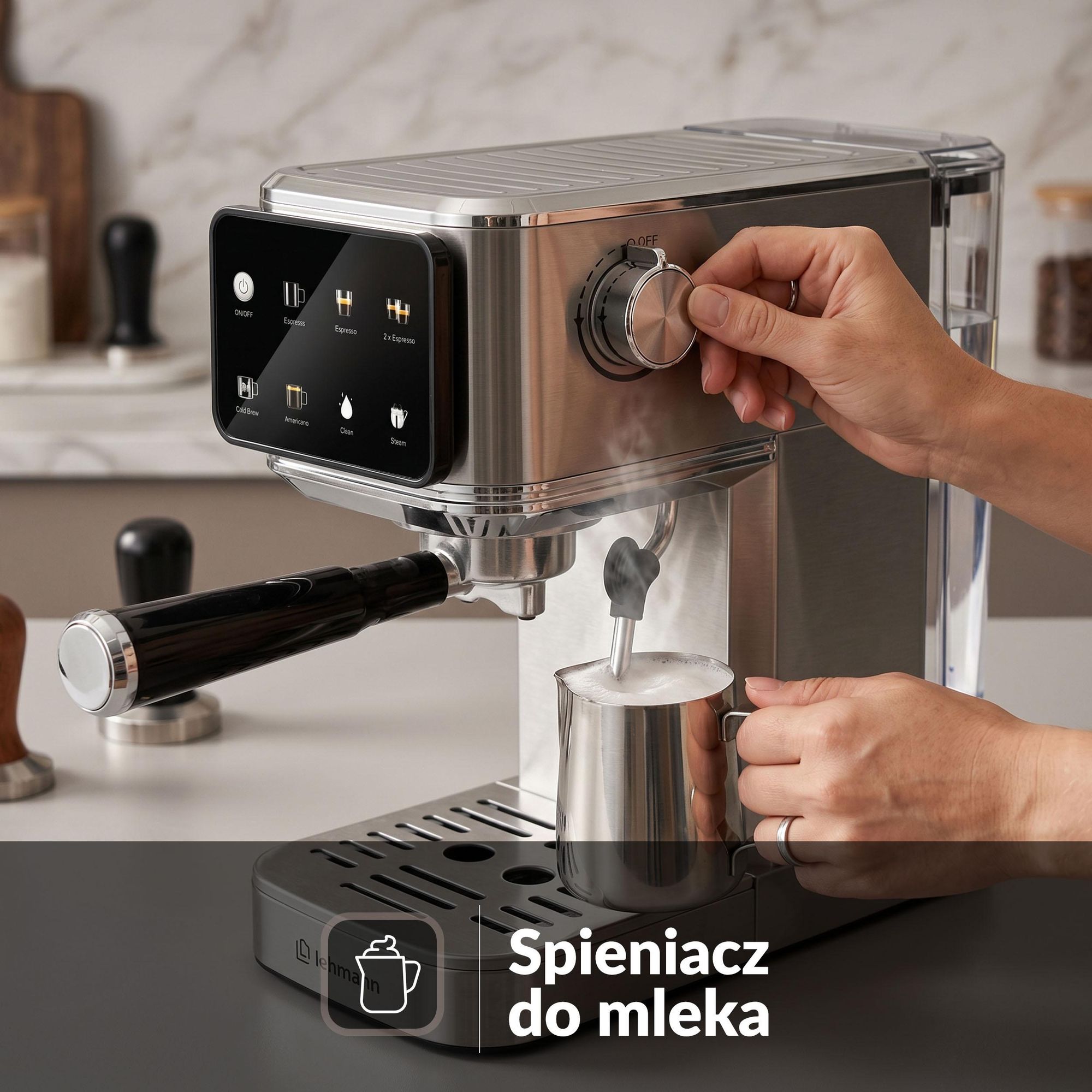 Ekspres do kawy ciśnieniowy kolbowy LEHMANN BELLAGIO LHOCM-1320 na kapsułki Nespresso ze spieniaczem