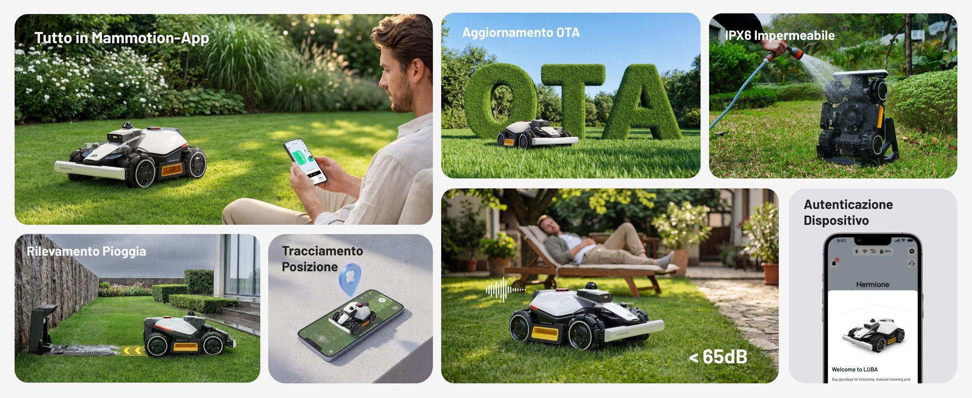 Robot tagliaerba Mammotion LUBA Mini 2 AWD 1500, senza filo, fino a 1500 m², taglio bordi, DropMow, mappatura, Modulo 4G, APP