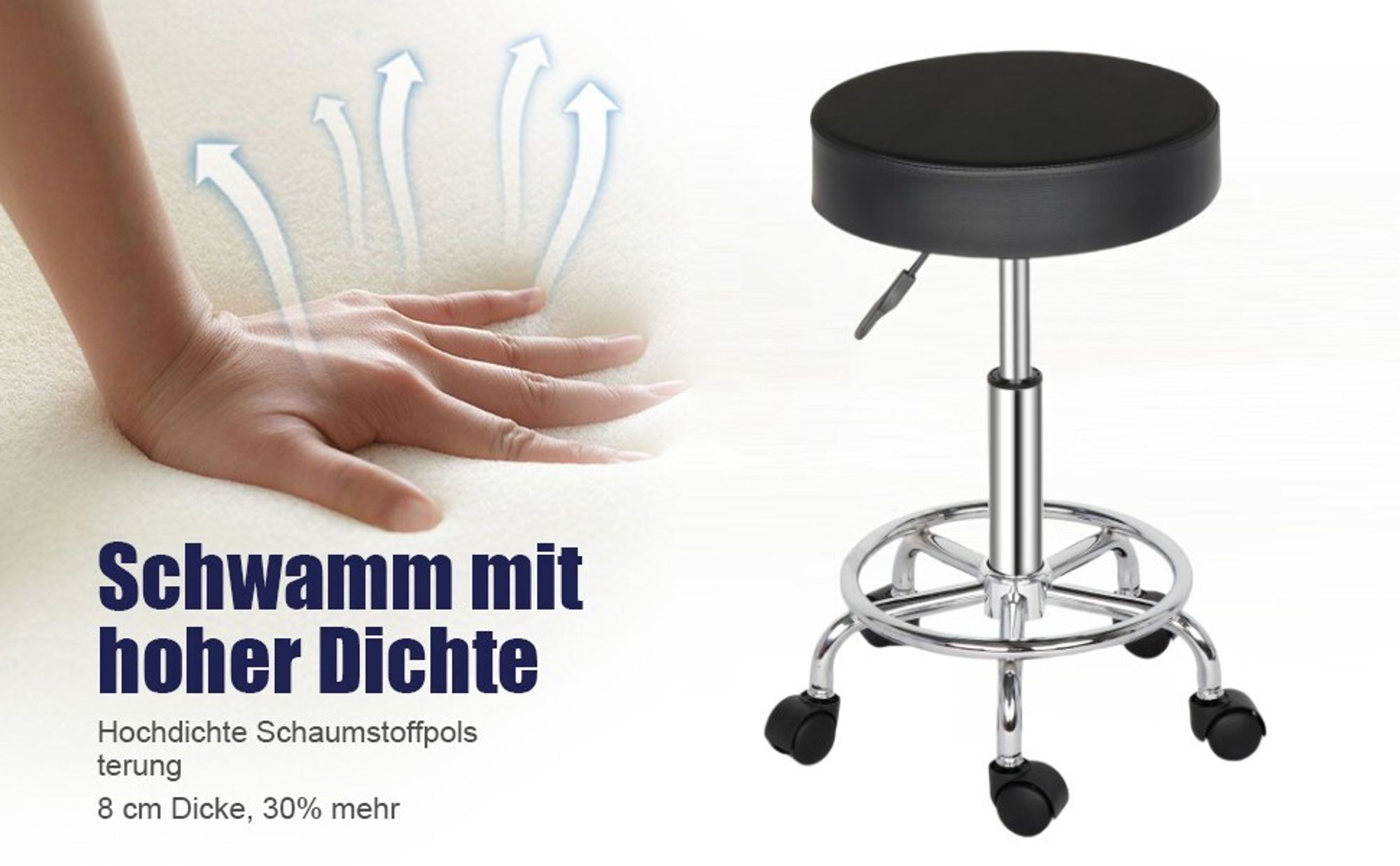 FCH Drehhocker Rollhocker höhenverstellbar Arbeitshocker Drehstuhl Praxishocker Kosmetikhocker Rollen