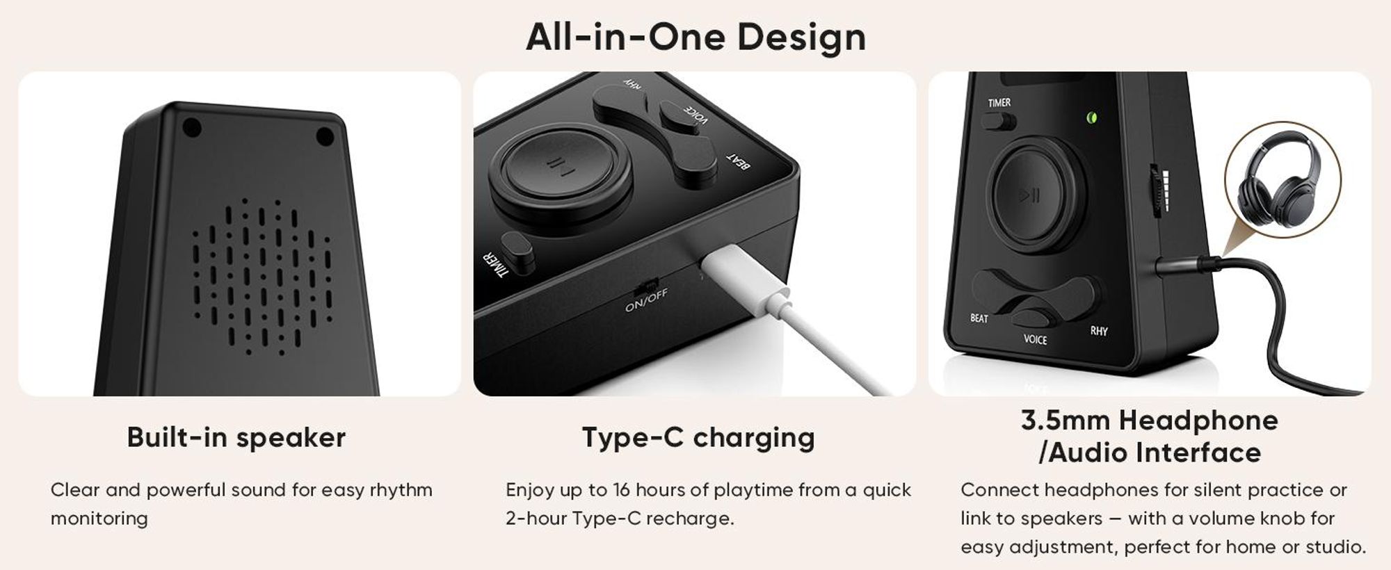 Digitales Metronom, Elektronisches Metronom mit Timer, Lautstärkeregler und Temporegler, Vocal Voice Beats, für Klavier, Geige, Gitarre, Ukulele
