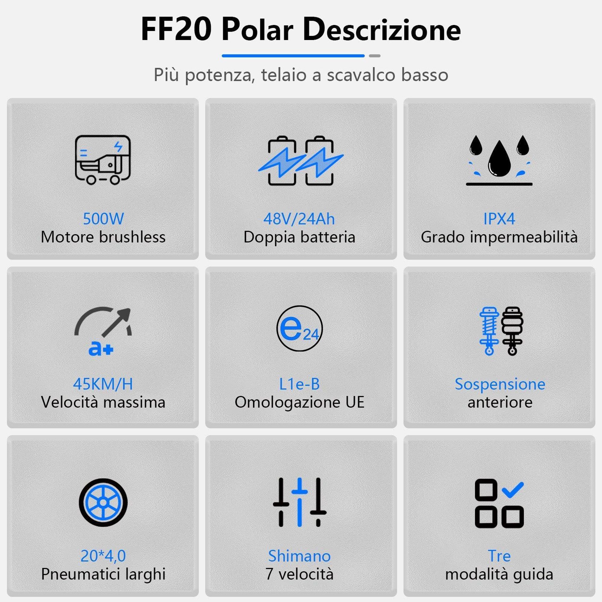 Bicicletta Elettrica FAFREES FF20 Polar - Batteria 48V12*2AH 20 Pollici Pneumatico Freno A Disco Idraulico - Grigio Blu