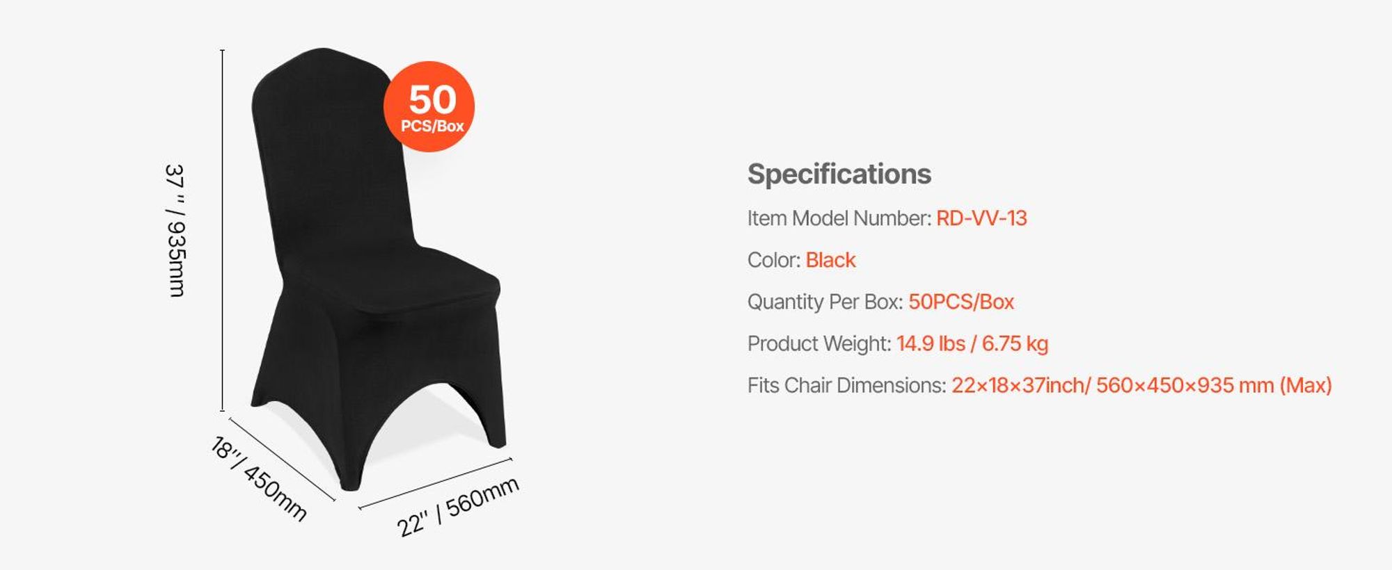 VEVOR 50 Stk Stuhlhussen Polyester Und Elasthan Elasthan Stuhlüberzug Schwarz