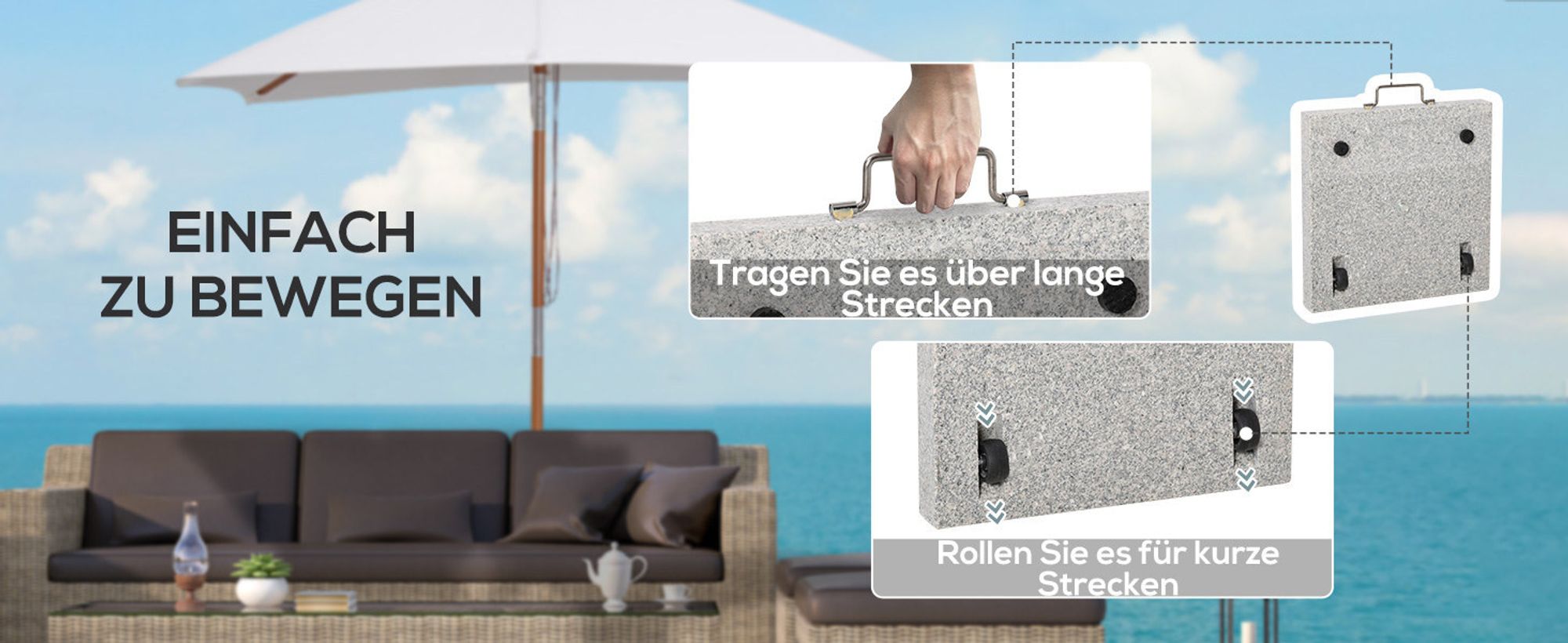 Outsunny Sonnenschirmständer Schirmständer Schirmfuß Marmor + Edelstahlrohr 28kg