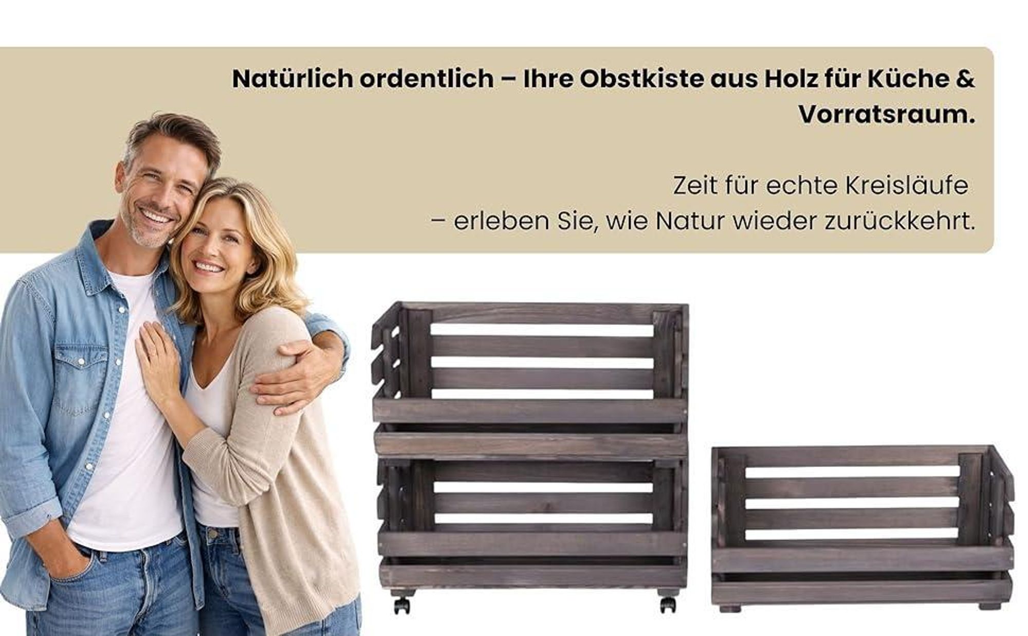 STOLMAK Braun Obstkiste aus Holz mit Rollen – 3 Etagen – 57x79x30 cm – Aufbewahrung für Obst & Gemüse – Stapelbar – Holzkiste Regal mit Körben