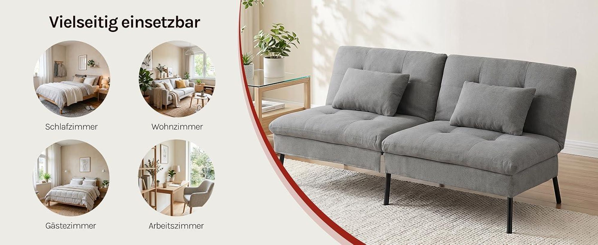 WOLTU 2-Sitzer-Schlafsofa mit 2 Kissen, Verstellbarer Rückenlehne, mit rutschfesten Füßen, Dunkelgrau