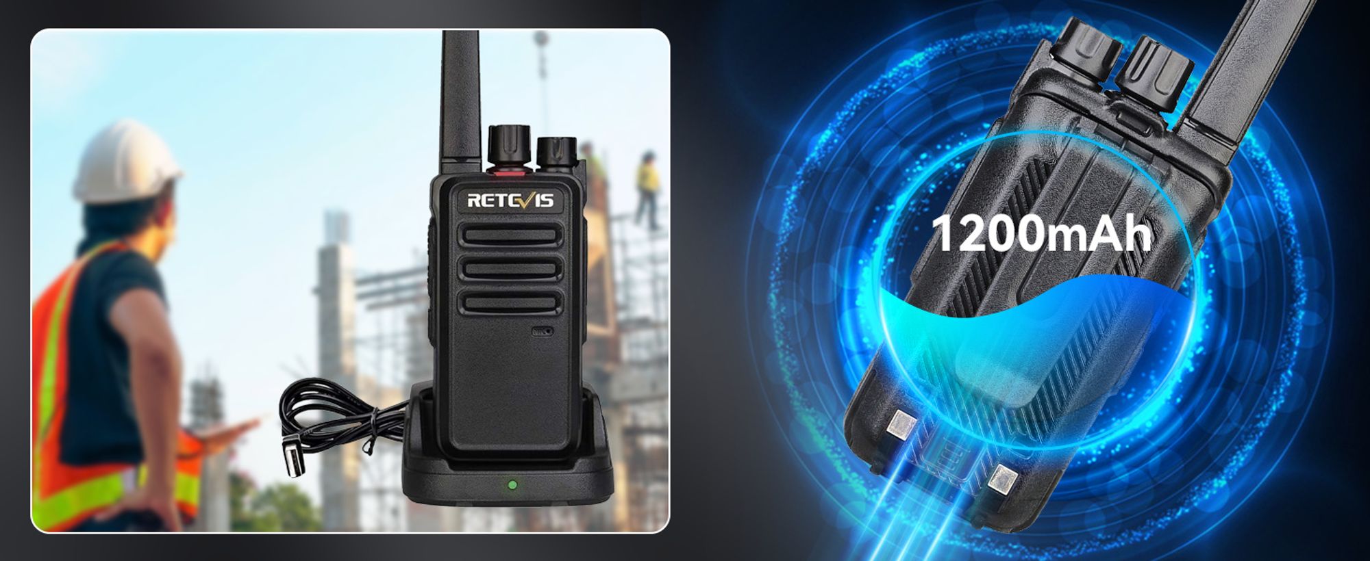 Retevis RT668 Funkgeräte Set mit Headset, PMR446 Lizenzfrei, VOX Squelch, Wiederaufladbares Walkie Talkie, 16-Kanal-CTCSS / DCS-TOT-Scan, Funkgerät für Schule, Sicherheit, Baustelle(Schwarz, 4 Stück)