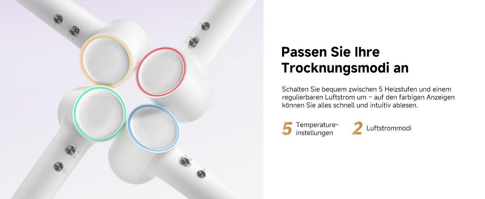 Dreame Mini Hochleistungs-Haartrockner,270g leicht,schnelltrocknend Fön,100K U/min Motor,NTC-Temperaturregelung, Negativ-Ionen,5 Steuerungsmodi,Weiß