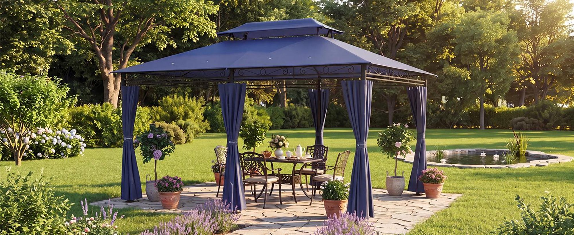 CASARIA Pavillon Topas 3x4 m mit Seitenteilen, Creme