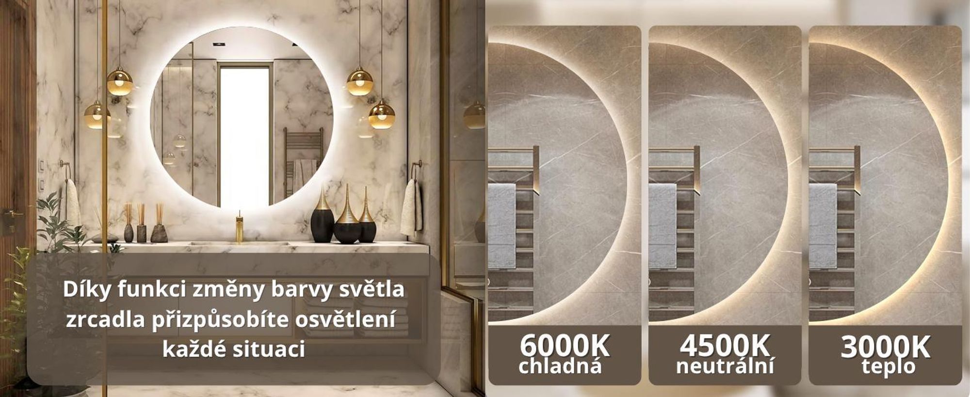 LED koupelnové zrcadlo kulaté 80 cm – koupelnové zrcadlo s LED osvětlením, dotykovým spínačem, ochranou proti zamlžování, 3 barvami světla, stmívatelné, moderní – SAVE HOME