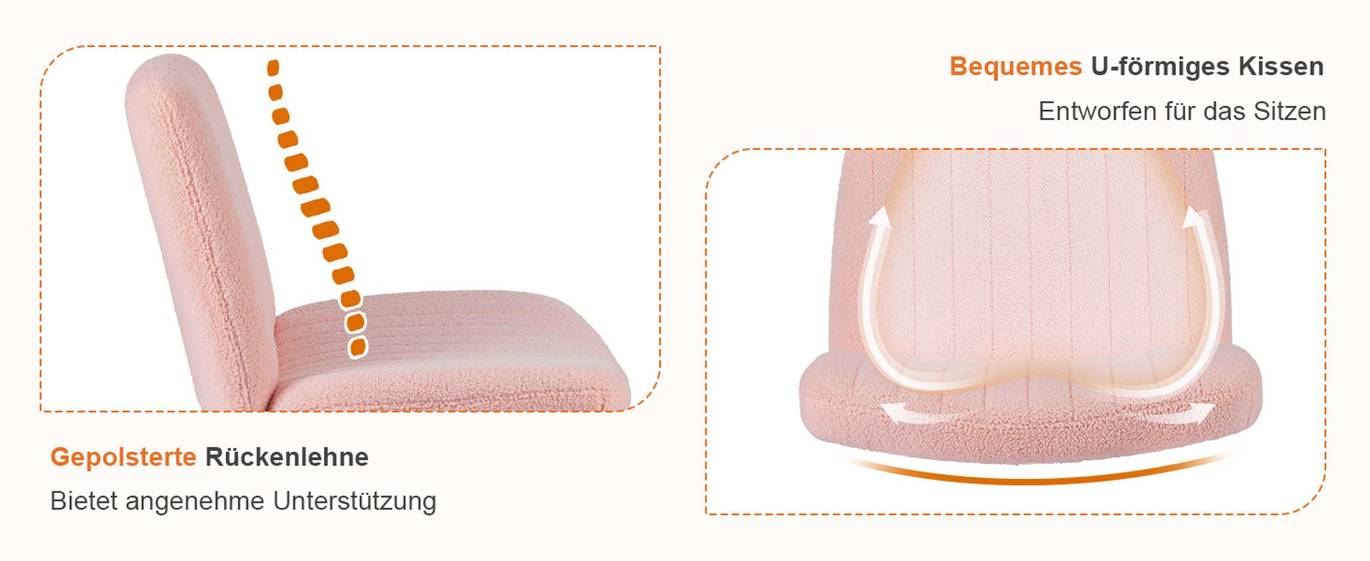 Sweetcrispy Bürostuhl Ohne Armlehne, Teddysamt und Bequemes Netzgewebe Schneidersitz Stuhl, mit Verbreitertem Sitzkissen Criss Cross Chair(Rose)