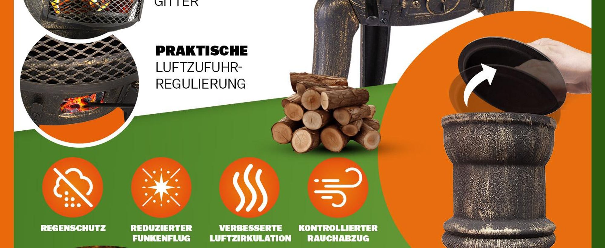 GARDEBRUK Terrassenofen Gusseisen 28kg Funkenschutz