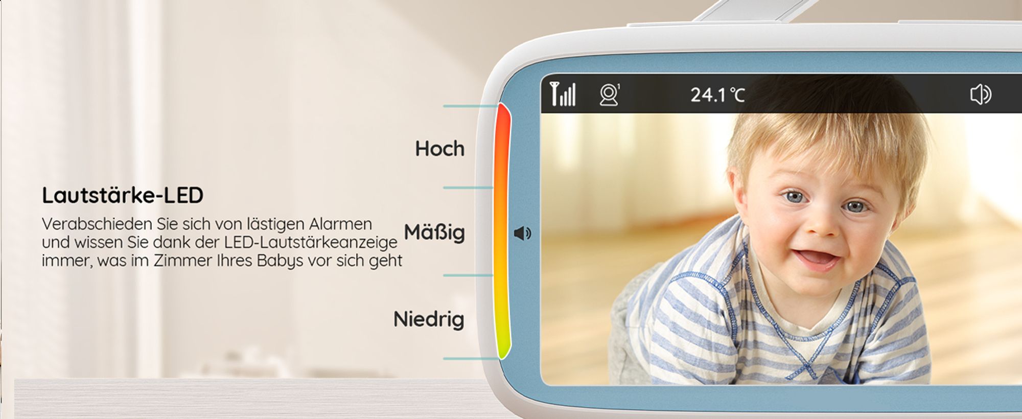 5 Palcová Chůvička s PTZ, HD Noční Vidění, VOX, Sledování Teploty, Ukolébavka