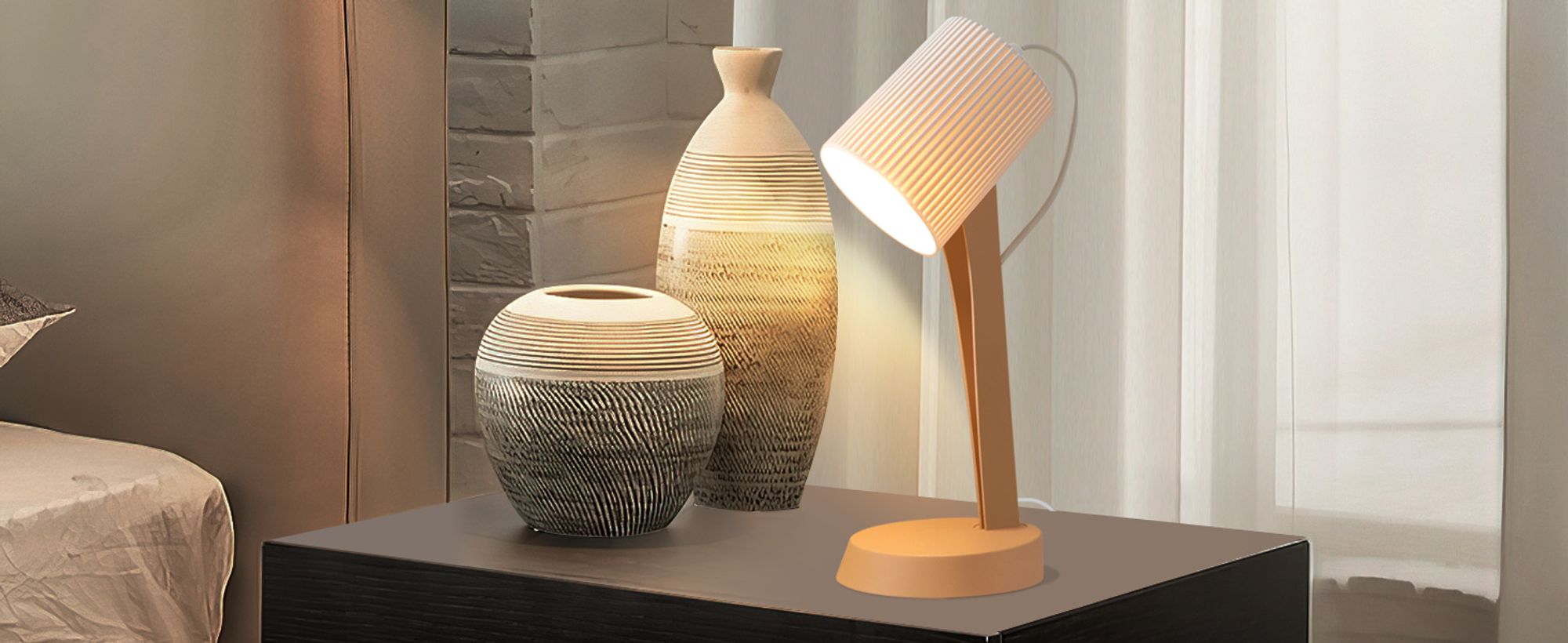 ZMH Tischleuchte 2er Set Braun Tischlampe Wohnzimmer Nachttischlampe mit Kabel E14 Tischlampen Moderne Landhausstil für Esstisch Schlafzimmer