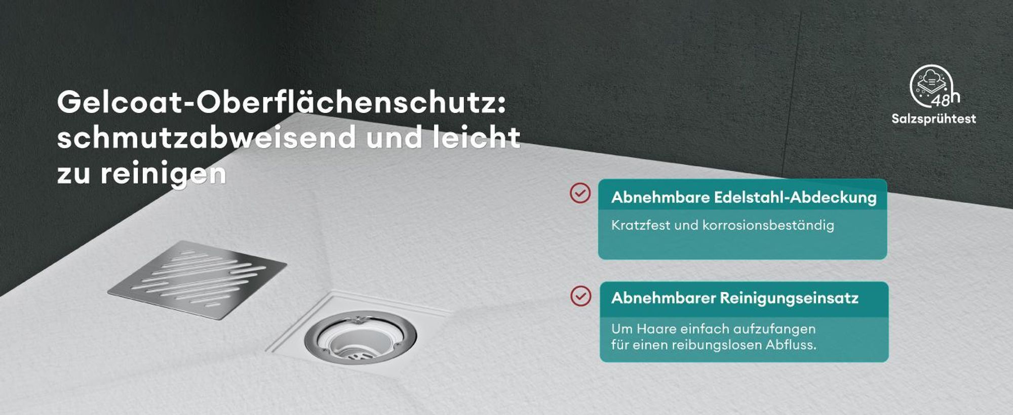 Mai & Mai Duschwanne 100x100x3cm Duschtasse aus Mineralguss Mineralgusswan Weiß Matt Quadratisch DIN-Anschlüsse Geoma09