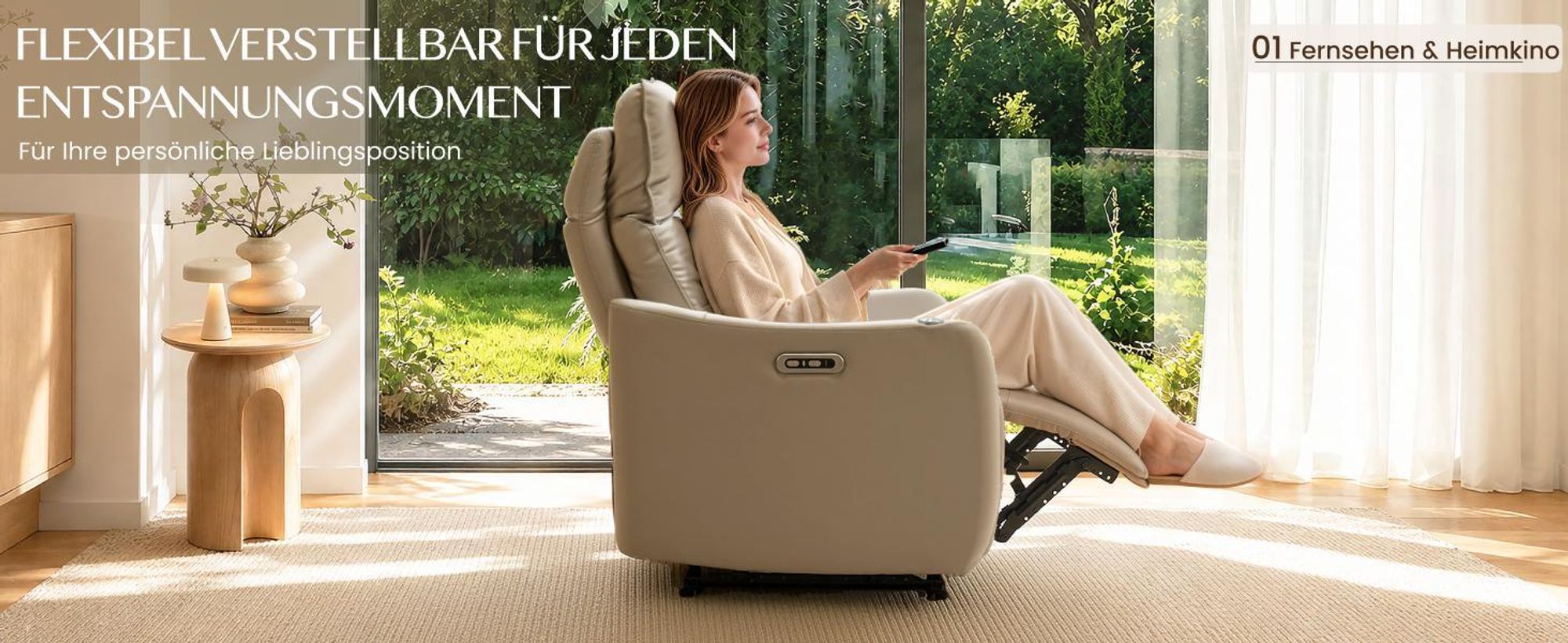 FLEXISPOT Lune Pro Elektrischer Relaxsessel, Doppelmotor, Echtleder, 180° Liegefunktion, 3-fach Kopfstütze, USB-Anschluss & 360° Schwenktisch, Beige