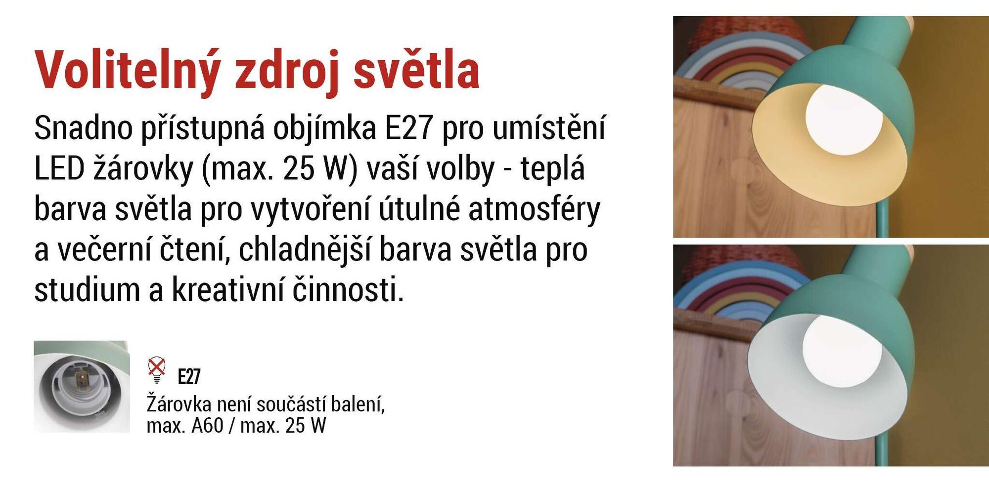 EMOS LED stolní lampa POPPY se stojanem na propisky, závit E27, kabel 1,5 m s vypínačem a eurozástrčkou, bez žárovky, E27 max. 25 W, zelená, Z7640GR