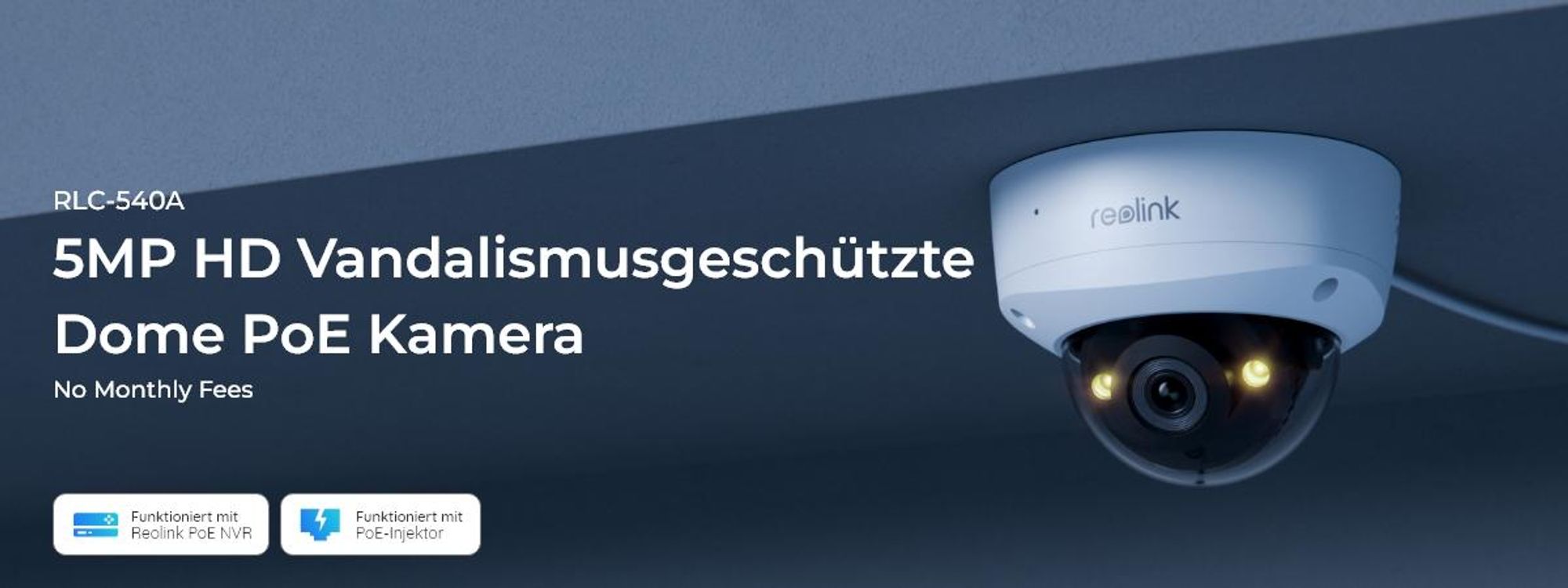 Reolink RLC-540A, 5MP IK10 Vandalenschutz PoE Überwachungskamera, Farbnachtsicht, Personen-/Fahrzeug-/Tiererkennung, Zwei-Wege-Audio, IP67, Sirene