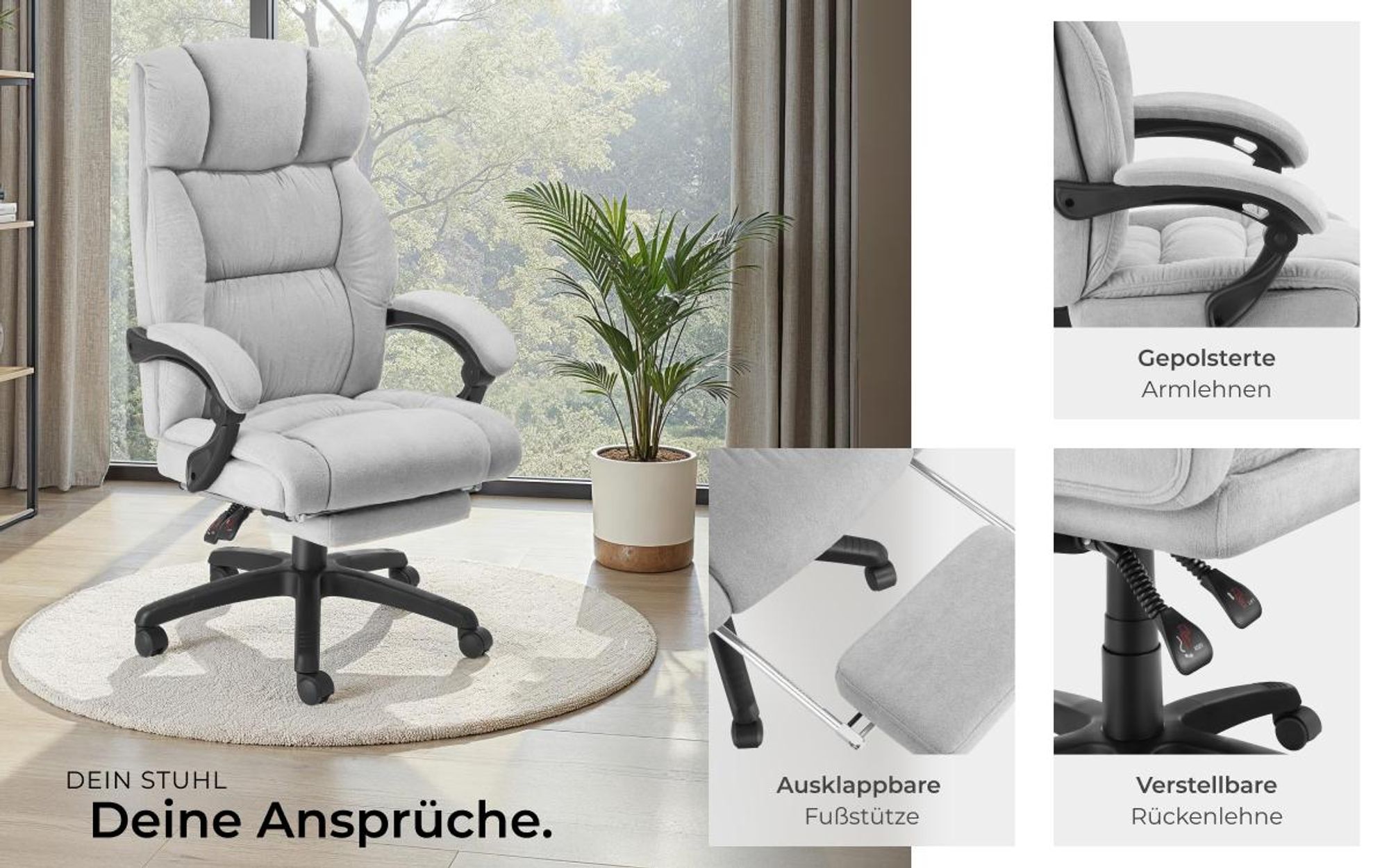 tectake® Bürostuhl Jillien 360° drehbar, stufenlos höhenverstellbar