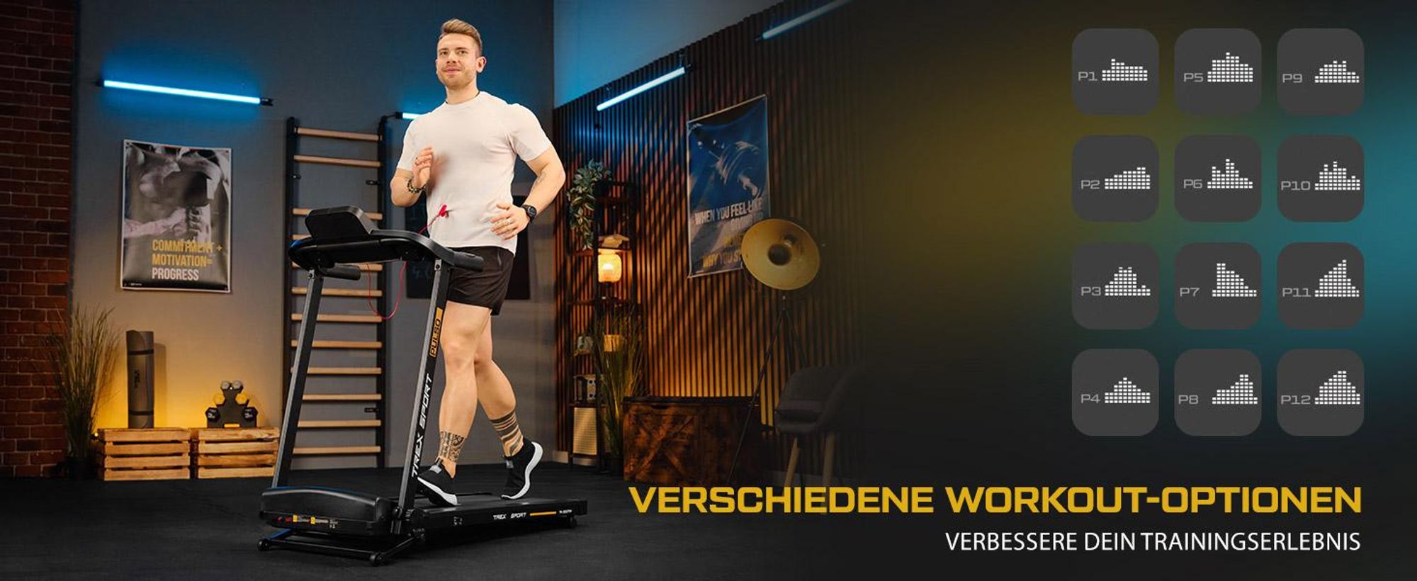 TREX SPORT Laufband für zuhause klappbar elektrisch TX-500TM PULSO | Treadmill mit LCD-Display, Bluetooth, bis 12 km/h, 12 Programme mit Pulssensoren