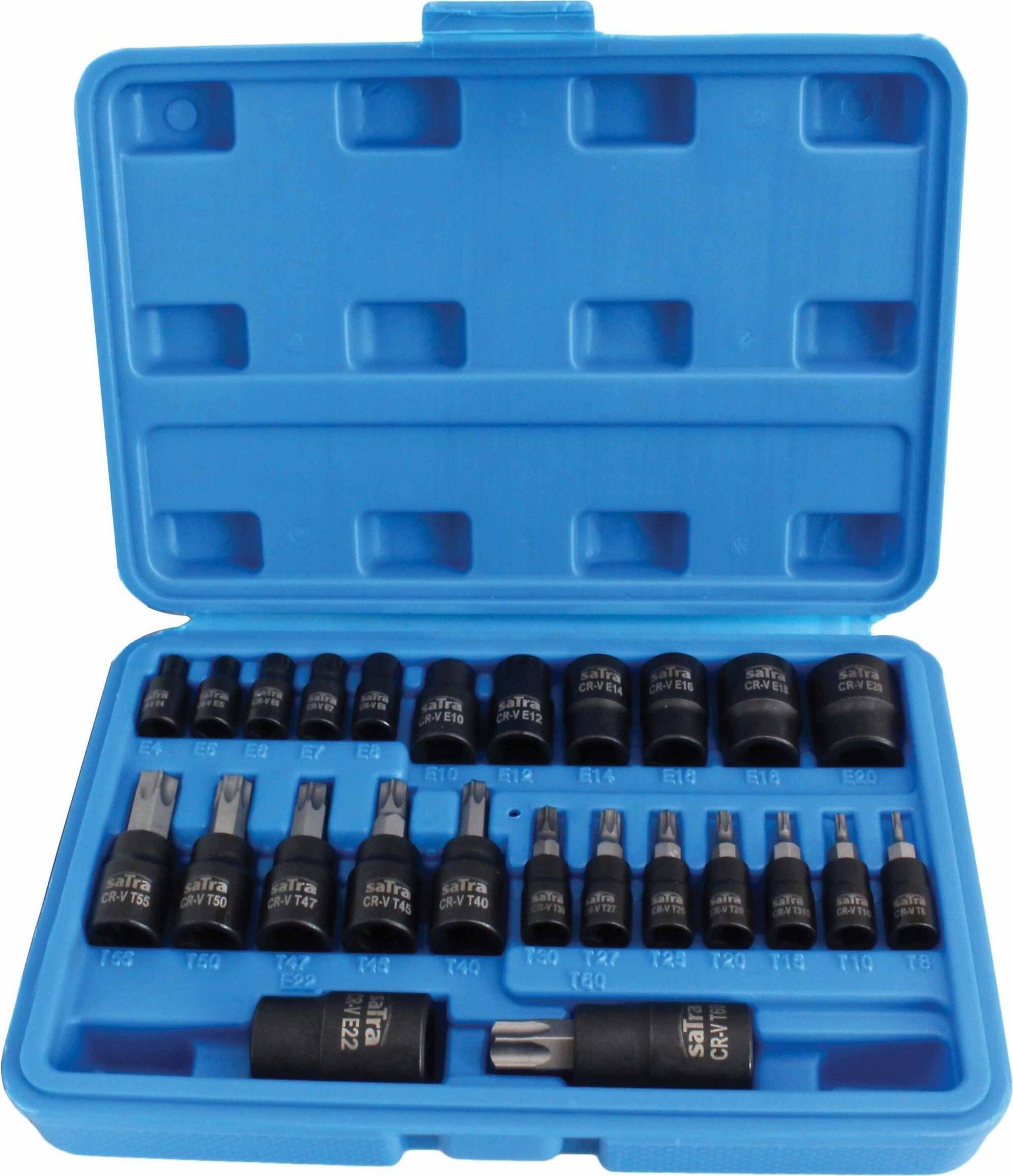 SATRA | Torx Bit Steckschlüsselsatz, 1/4″, 3/8″, 1/2″, 25 STÜCK, Außentorx Steckschlüsselsatz