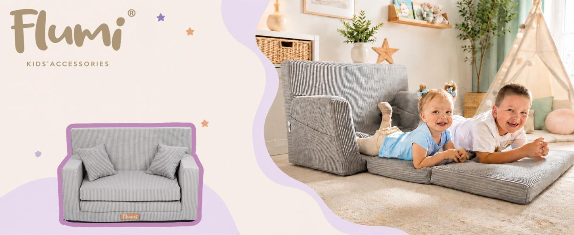 Flumi sofa dziecięca rozkładana piankowa z funkcją spania, zdejmowany pokrowiec