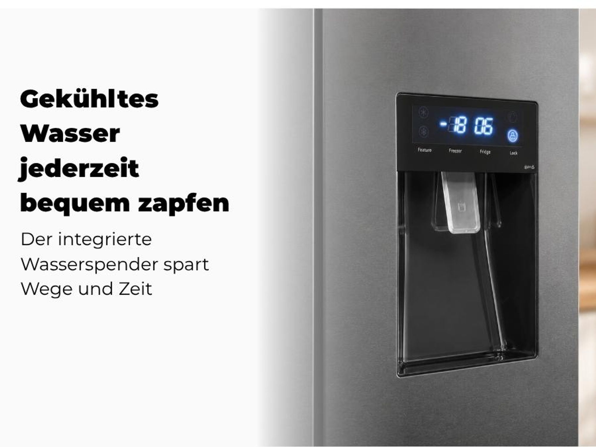 Exquisit Frenchdoor-Kühlschrank, 506 L, Kombigerät, 2-in-1, Kühl- und Gefrierteil, No-Frost, Wasserspender, inoxlook, FD5490-160-WS-202E inoxlook-az