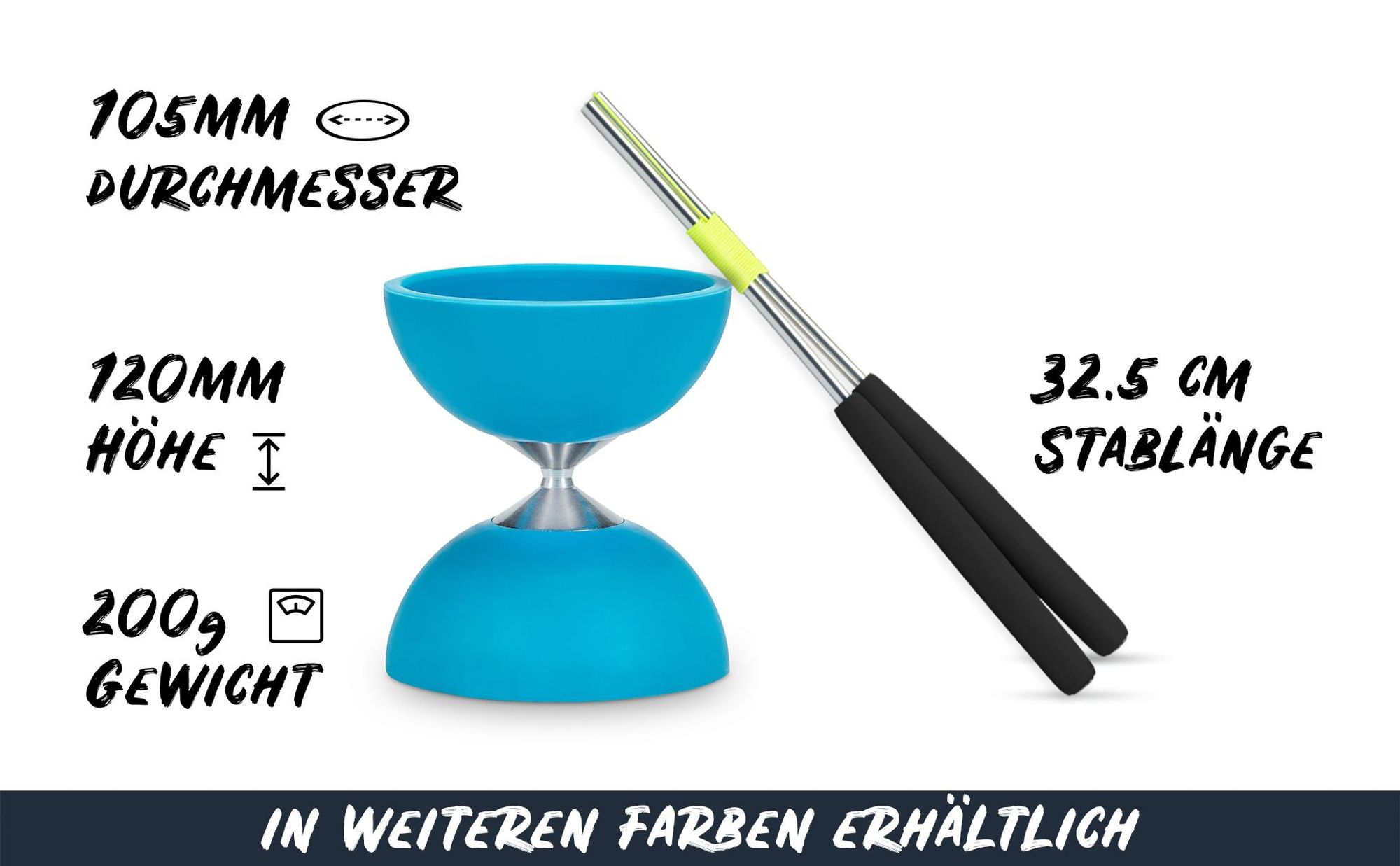 Diabolo Freizeit  Satz Basic mit Kugellagerachse | LED in turkis Turkis farbe|Set mit robuster Konstruktion für Anfänger und Fortgeschrittene |