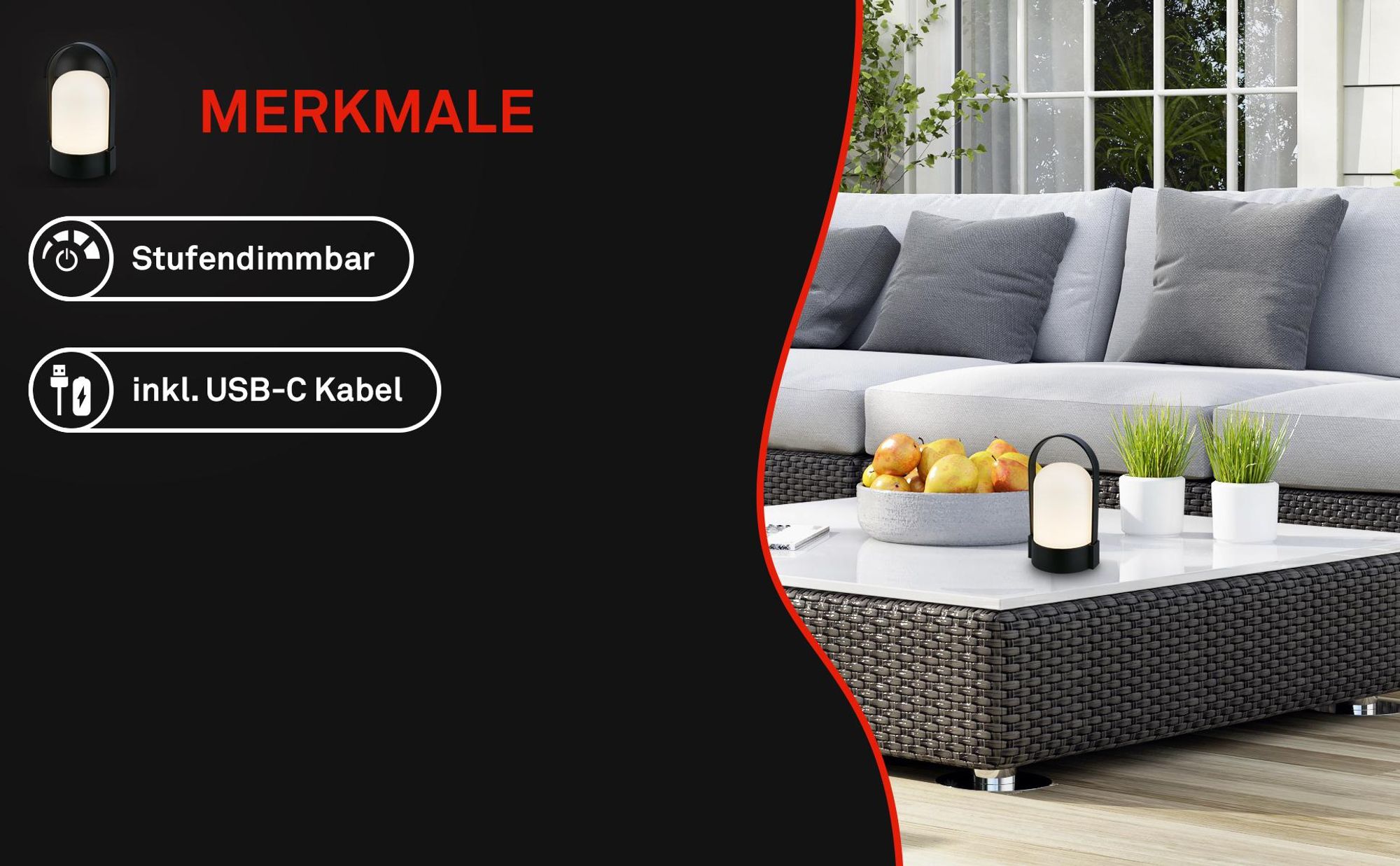 LED Tischlampe Akku LED Tischleuchte Dimmbar Kabellos Touch Terrasse Warmweiß