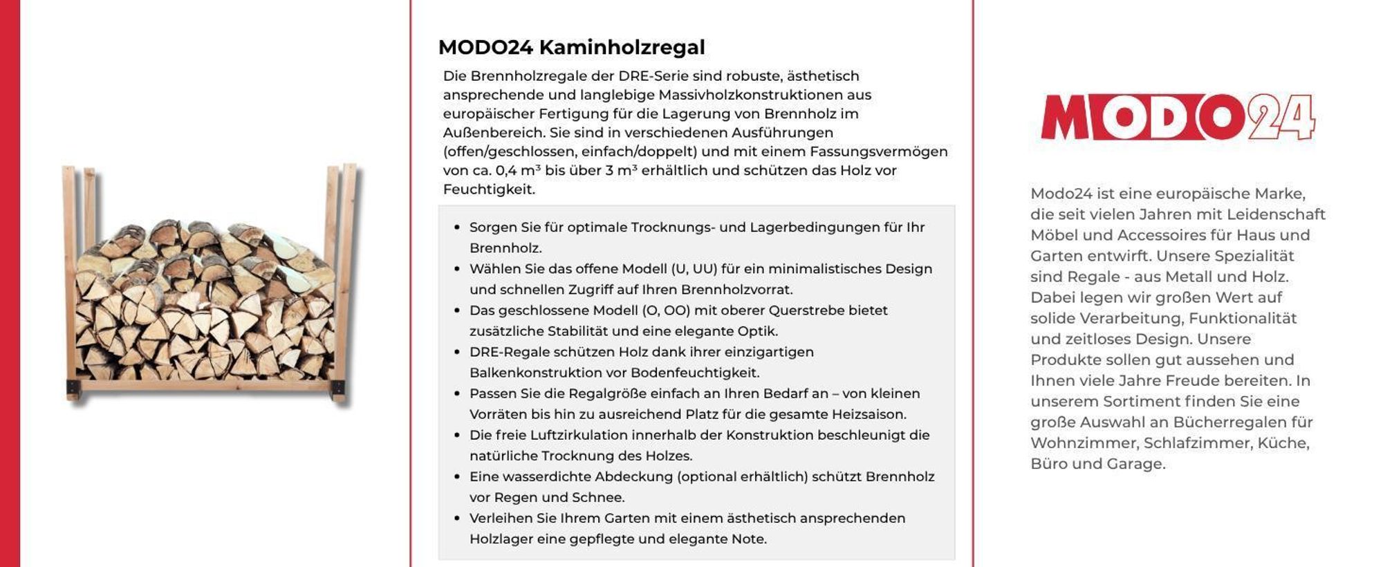 MODO24 Kaminholzregal, Holzunterstand, Brennholzregal, Holzlager, Brennholzständer, Aufbewahrung, Garten, Wetterfest, Massivholz, 154x146x40 cm, DRE