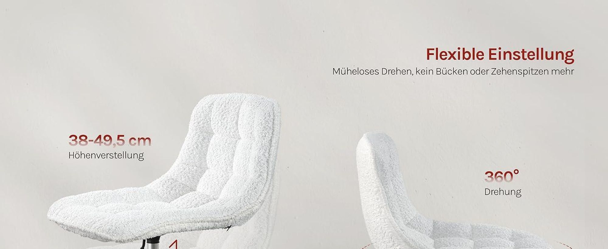 WOLTU Schminkhocker Barhocker mit Rückenlehne, aus bequemer Chenille, Metall, Weiß