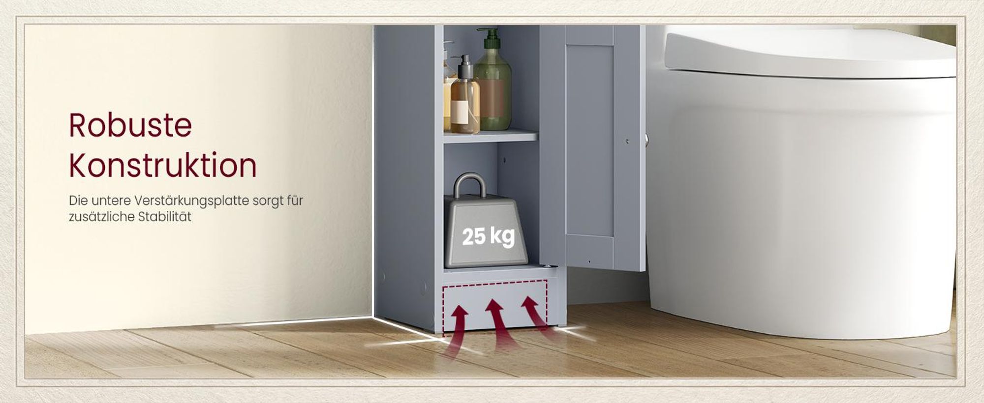 VASAGLE Schmaler Hochschrank, Badschrank, mit verstellbaren Ablagen, Badezimmerschrank für Bad, Landhausstil, grau