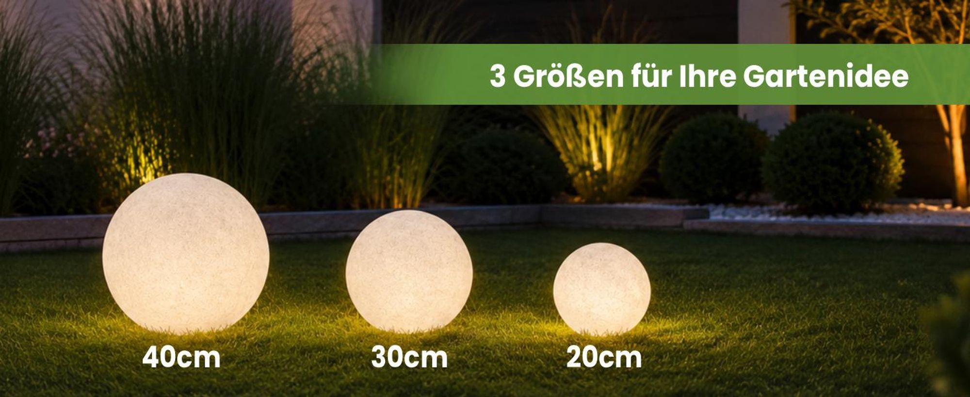 LUMILED Stein Kugelleuchte Außen 40cm Außenkugelleuchte Kugellampe Gartenkugel Außenleuchte Kugel Wegeleuchte IP44 E27 Fassung  Anschlusskabel 1,95m