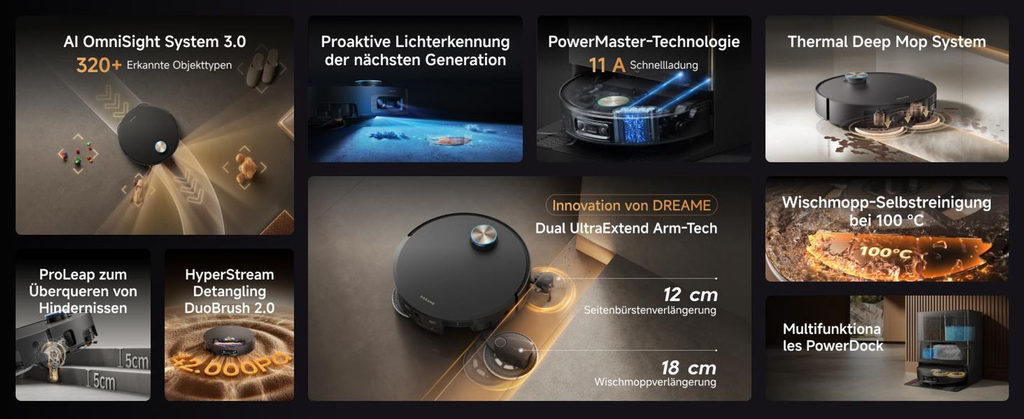Dreame X60 Pro Ultra Complete Staubsauger Roboter mit Wischfunktion,42kPa Saugkraft,Doppelter UltraExtend-Arm,Zwei KI-Kameras,Selbstreinigung,Grau