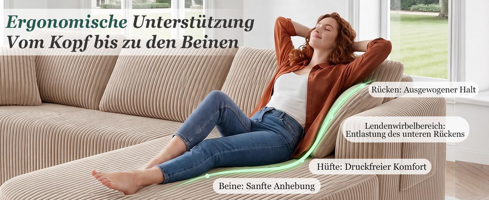 Sofa Ecksofa mit Schlaffunktion, Corduroy Modulares Boneless Couch mit Chaiselongue, L-Form Schlafsofa, Sektionssofas mit Kissen & Seitentaschen 243cm