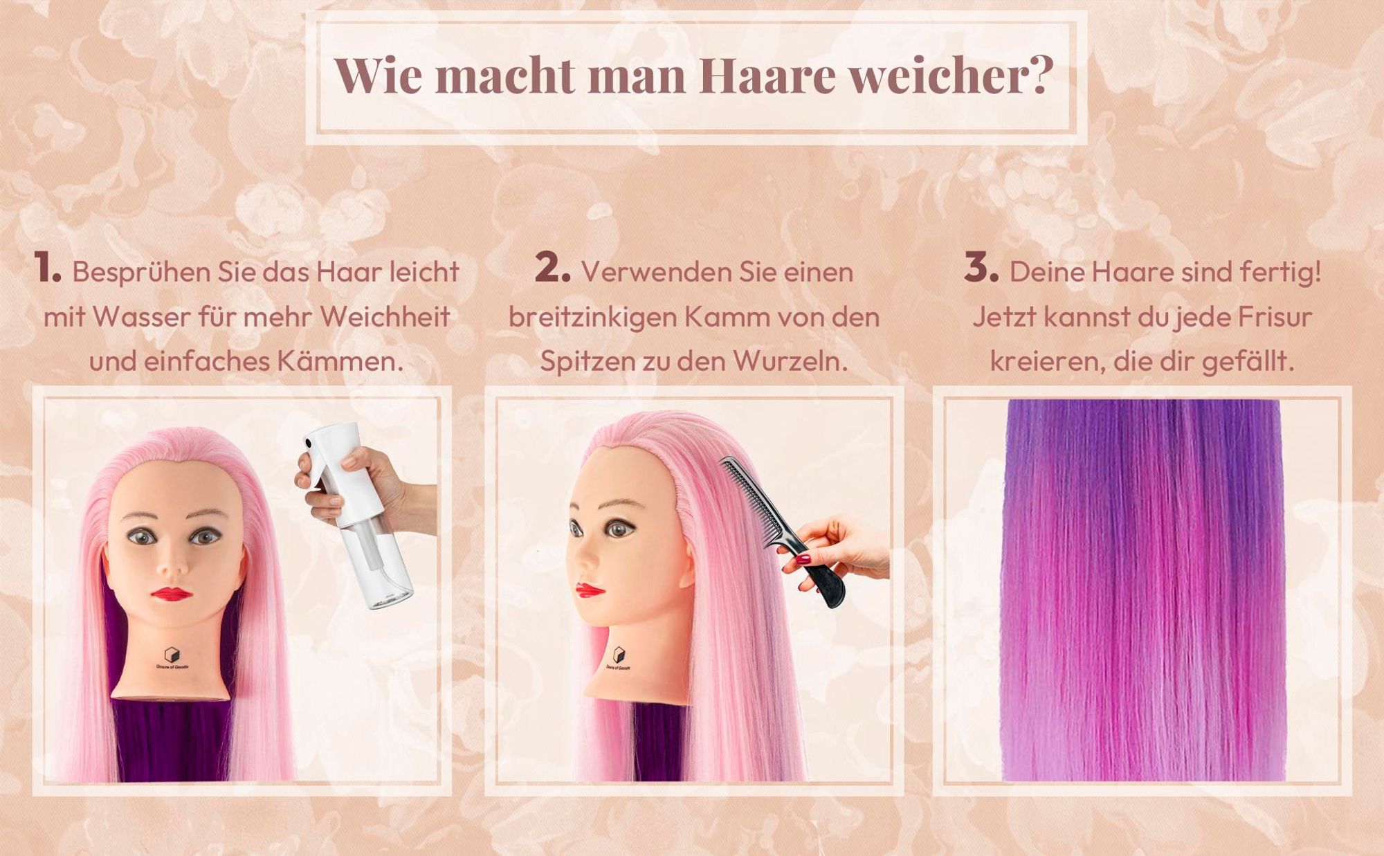 Desire of Goods Übungskopf Friseurkopf Lila – mit Tischklemme – Frisierkopf für Kinder – Friseurkopf – 70 cm