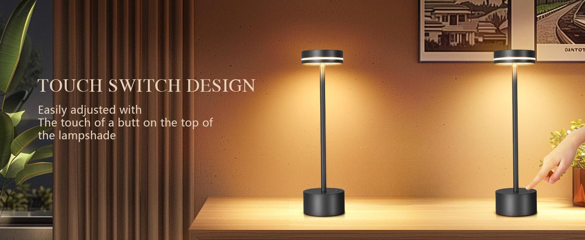 2 Stk Tischlampe,Led Tischleuchte Metall,Kabellos Dimmbar Tischleuchte,Touch Steuerung Augenschutz Leselampe,USB Wiederaufladbare,Schwarz