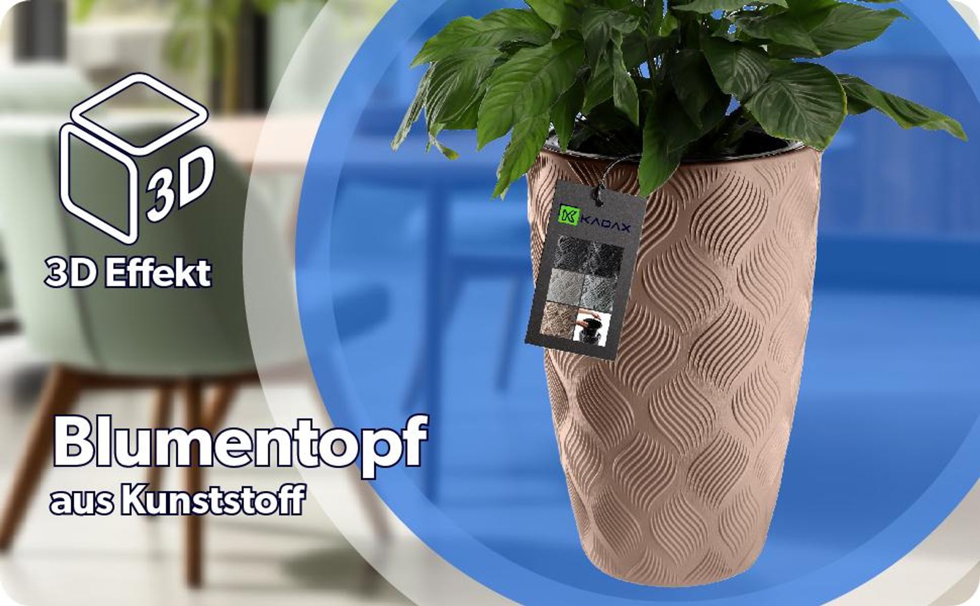 KADAX Blumentopf mit Einsatz "Jesi", Pflanzkübel aus Kunststoff, UV-Resistenter Topf, hoch, 40 cm, Beige