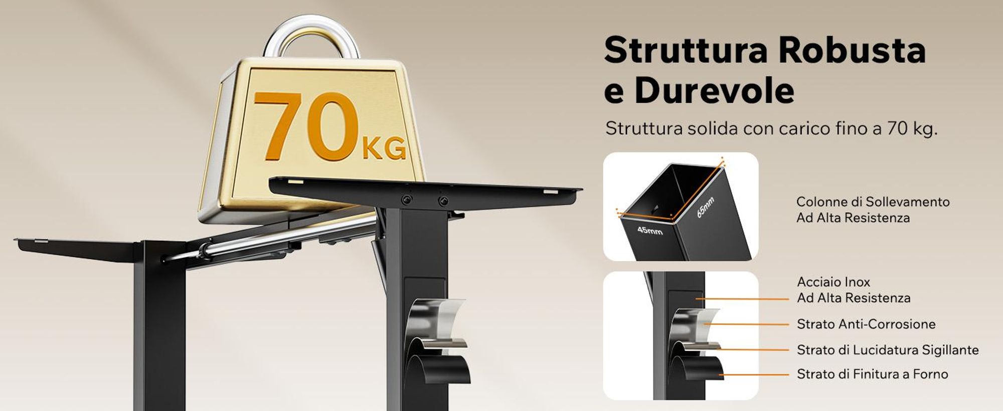 SENSE7 NOJO Light - Struttura per scrivania regolabile in altezza elettricamente | 72-118 cm, funzione memoria, supporto per cuffie, carico massimo 70 kg, struttura in acciaio