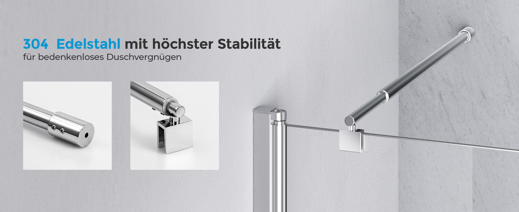 Heilmetz Stabilisator Haltestange Duschwände Stabilisierungsstange Rund Edelstahl Teleskopstange 70-120cm für 8-10mm Walk in Duschwände Stützstange