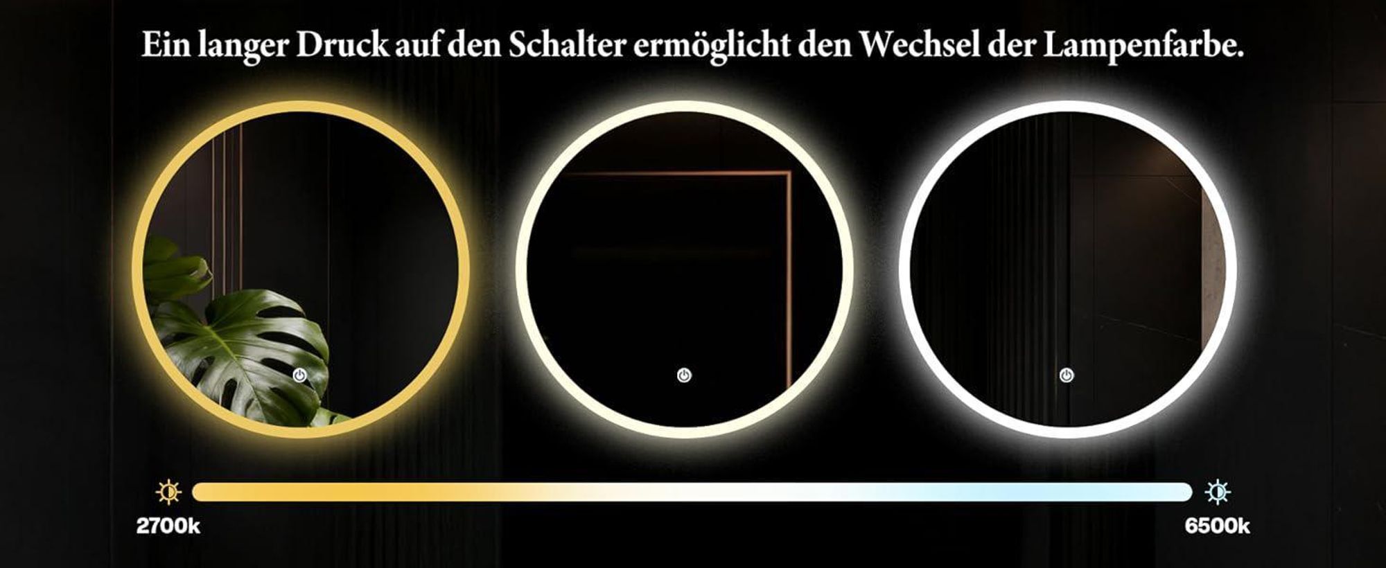 ApeJoy runder LED Badspiegel 60cm mit Beleuchtung und Antibeschlag, Badezimmerspiegel, LED Wandspiegel mit Touch-Schalter Memory Warmweiß/Kaltweiß