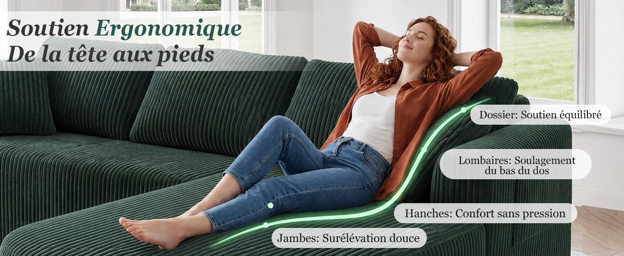 Canapé d'angle COMHOMA avec fonction convertible, 263 cm, en velours, modulaire, sans structure visible, avec chaise longue, canapé d'angle convertible, canapés modulaires avec coussins et poche latérale