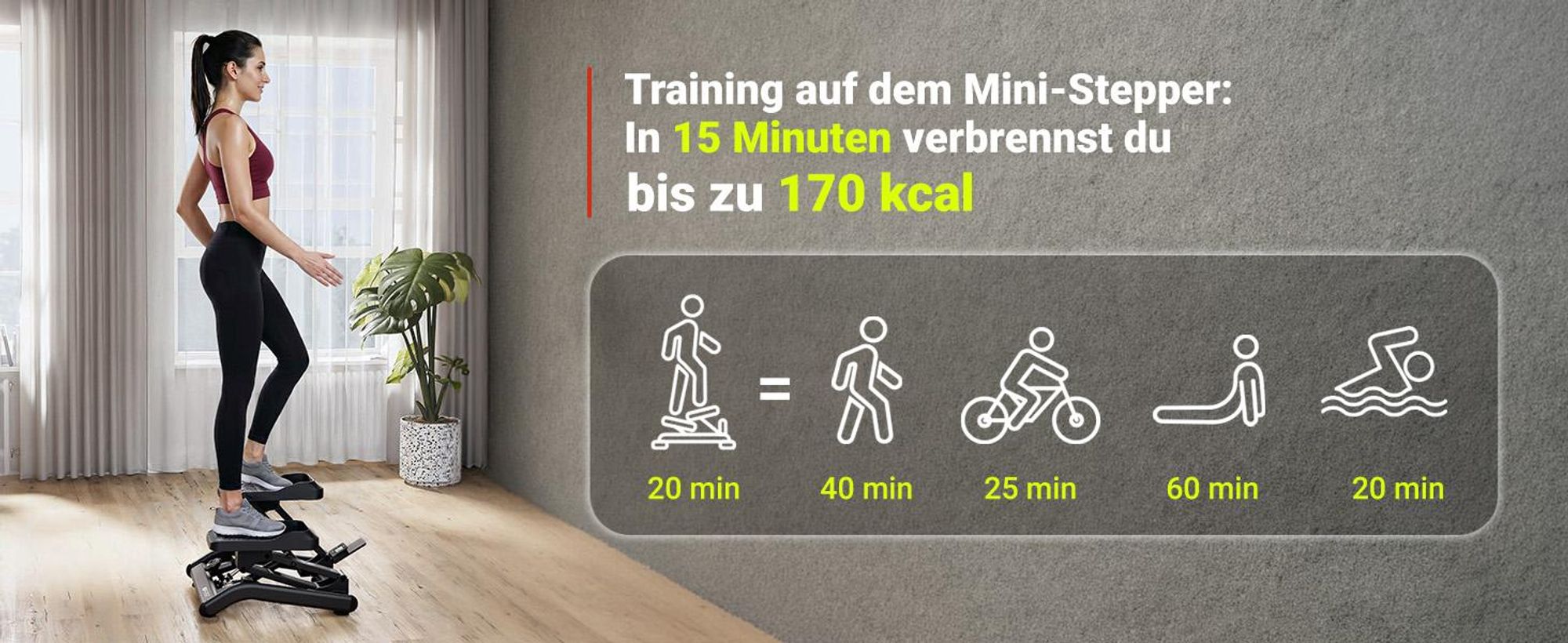 HOP SPORT Mini-Stepper für Zuhause 2 in 1 Up-Down Stepper HS-050B, Hometrainer für Zuhause mit LCD-Display, Fitnesstrainer leise rutschfest