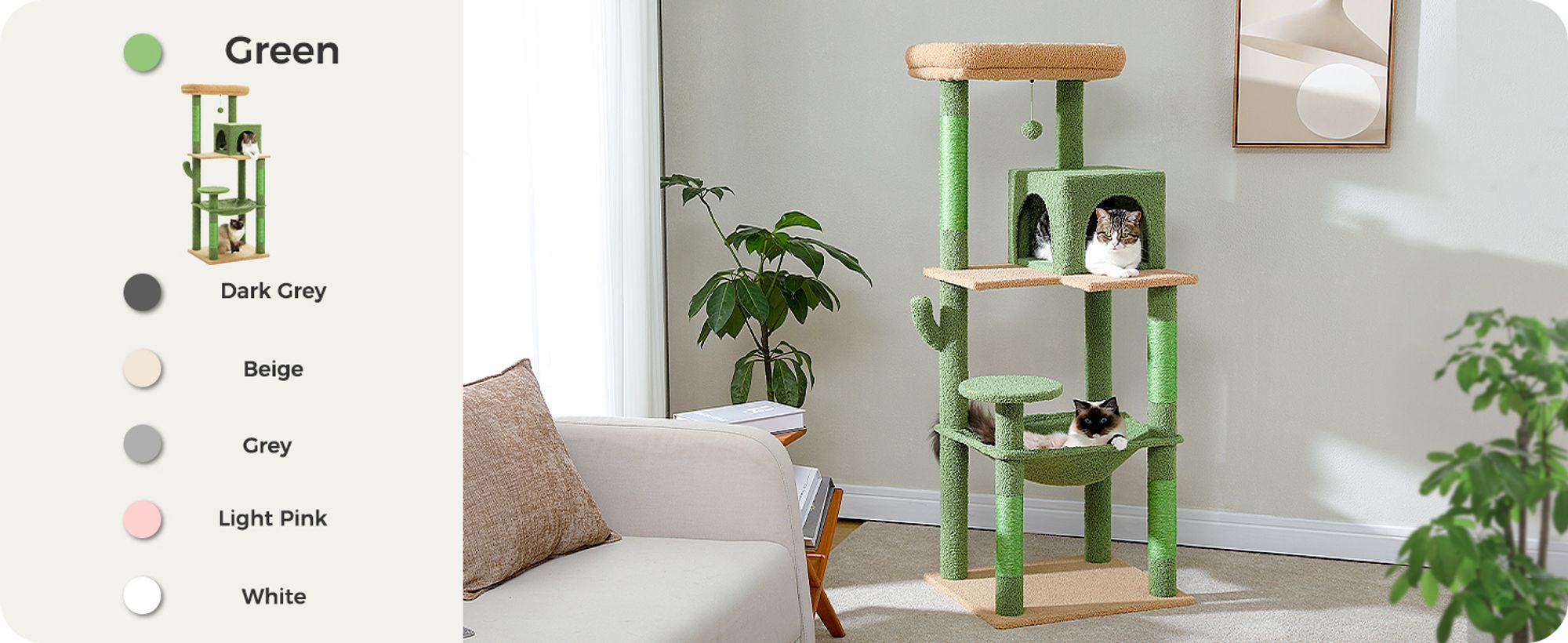 Purpurra Katzenbaum für große Katzen mit Metall Plüsch Hängematte 116cm/ 143 cm