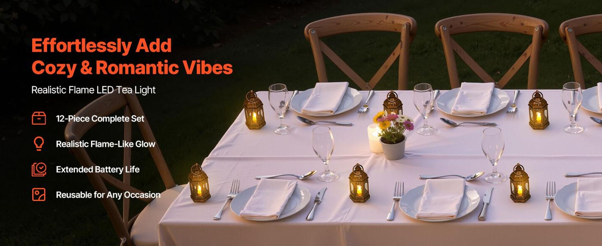 VEVOR 12 Stk. dekorative Kerzenlaternen, elektrische LED-Kerzen ohne Flamme, Halter aus Kunststoff mit Glas, Wandbehang für die Veranda, Hochzeitstische, Partys, Bauernhäuser, Bronze, 65x65x128 mm
