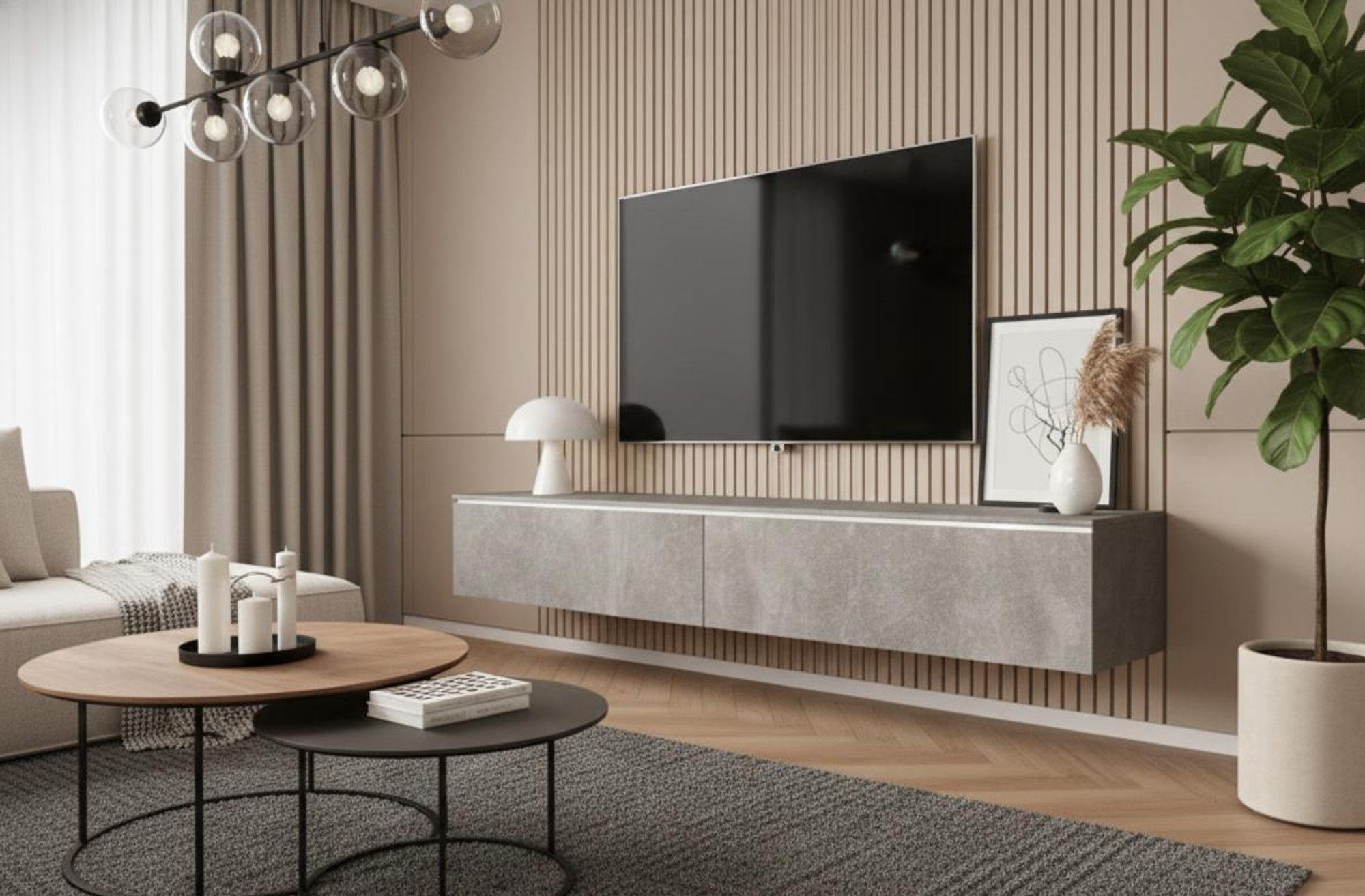 MINIO go for it, TV skříňka, TV stolek, "DONNA", 180cm, závěsná, stojící, barva betonu